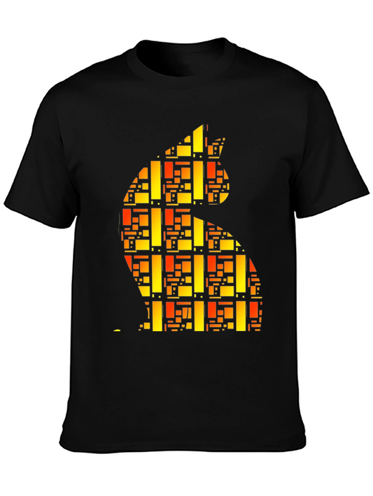Abstract Geometric Cat Graphic Print Tee