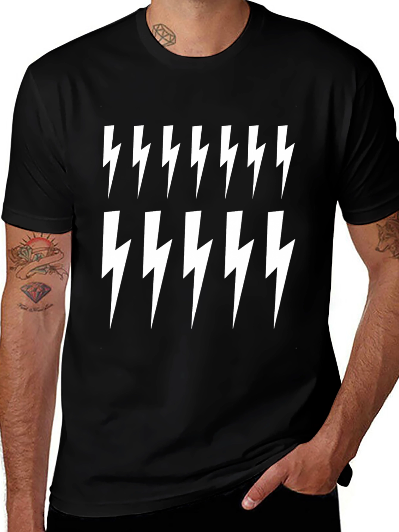Lightning Bolt Print Black T-Shirt
