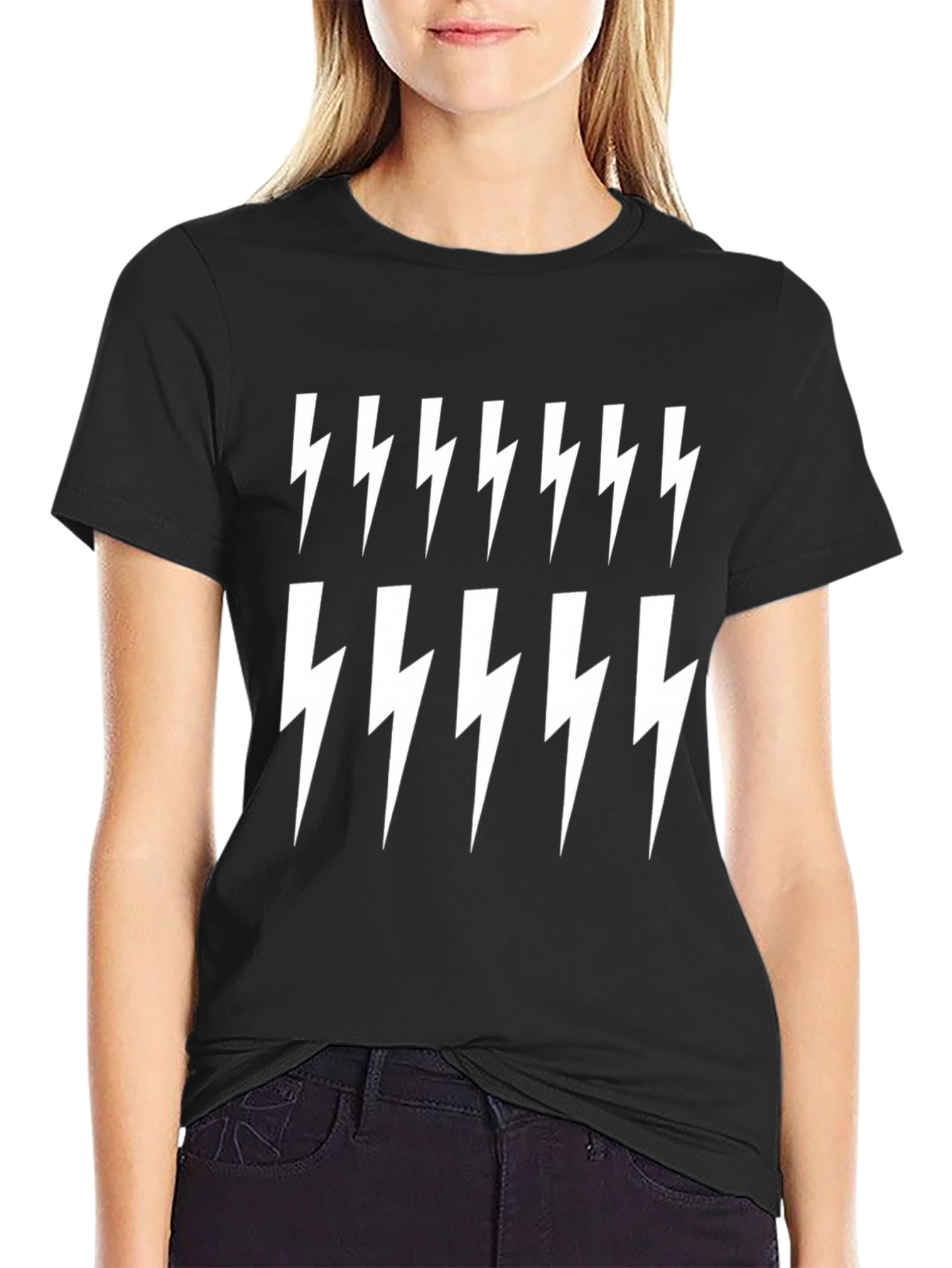 Lightning Bolt Print Black T-Shirt