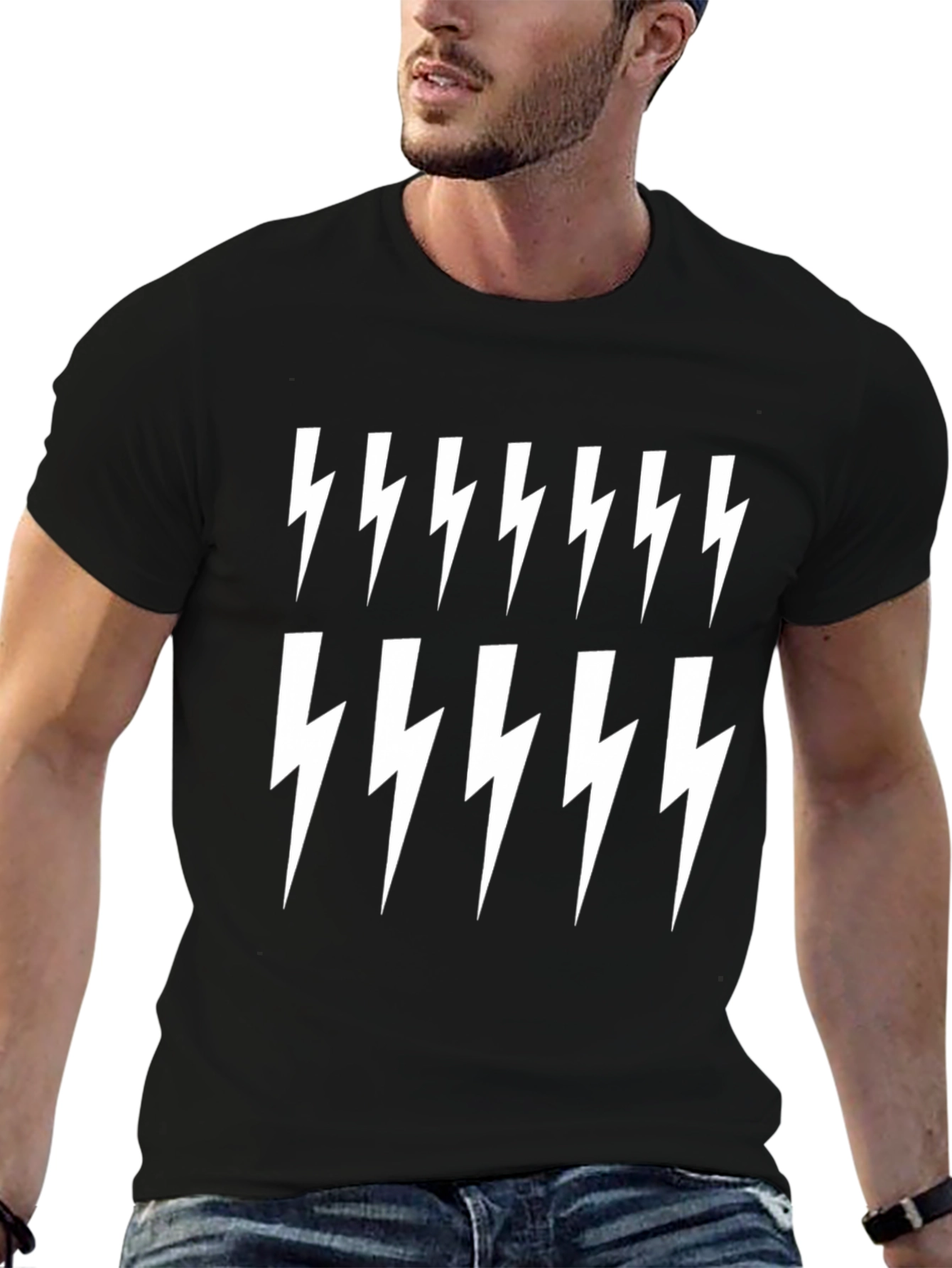 Lightning Bolt Print Black T-Shirt