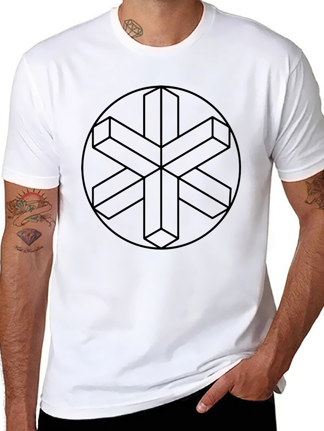 Optical Illusion Geometric Print Black T-Shirt
