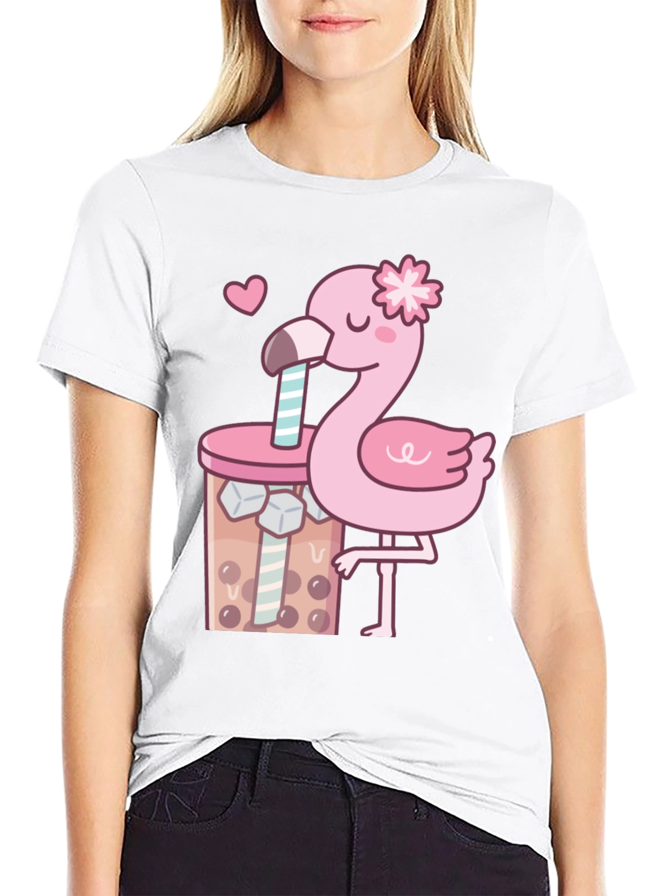 Cute Flamingo Bubble Tea Graphic Tee