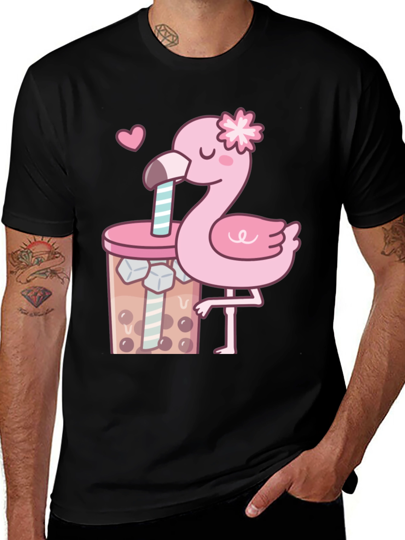 Cute Flamingo Bubble Tea Graphic Tee