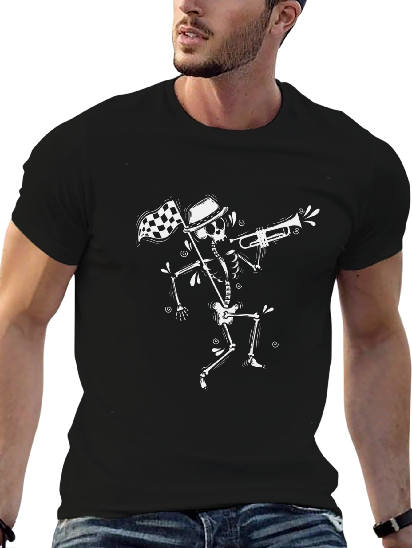 Skeleton Musician Graphic T-Shirt