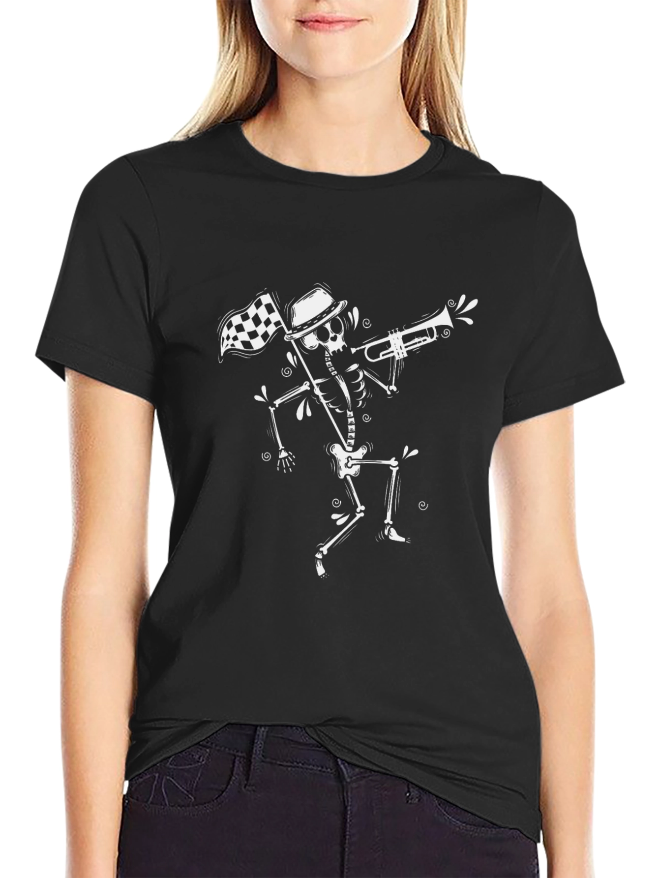 Skeleton Musician Graphic T-Shirt