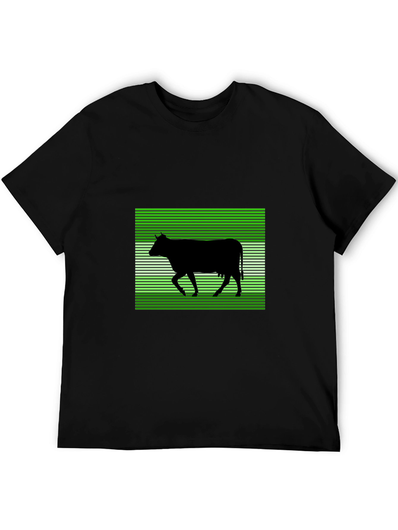 Cow Silhouette T-Shirt: Green Stripe Pattern