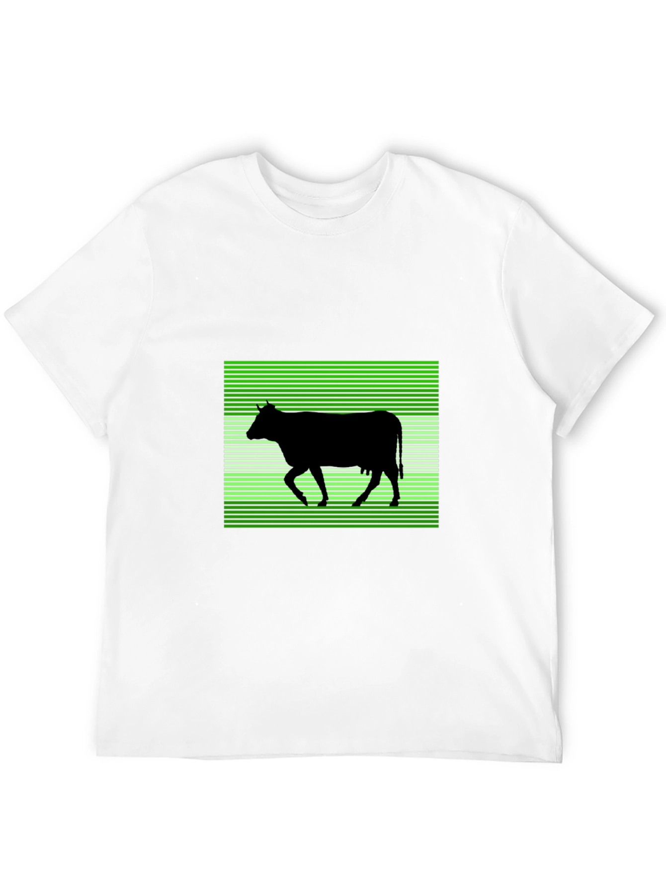 Cow Silhouette T-Shirt: Green Stripe Pattern