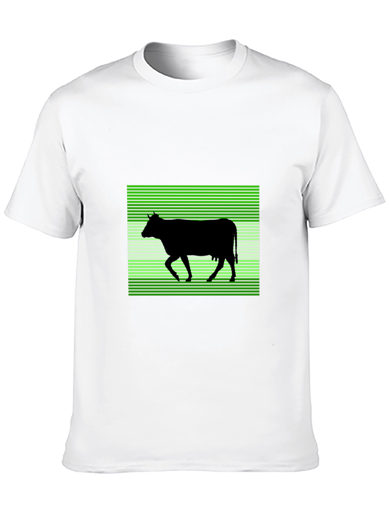 Cow Silhouette T-Shirt: Green Stripe Pattern