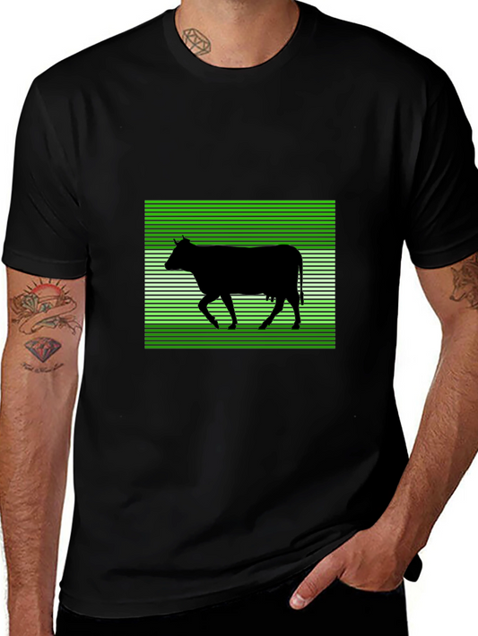 Cow Silhouette T-Shirt: Green Stripe Pattern