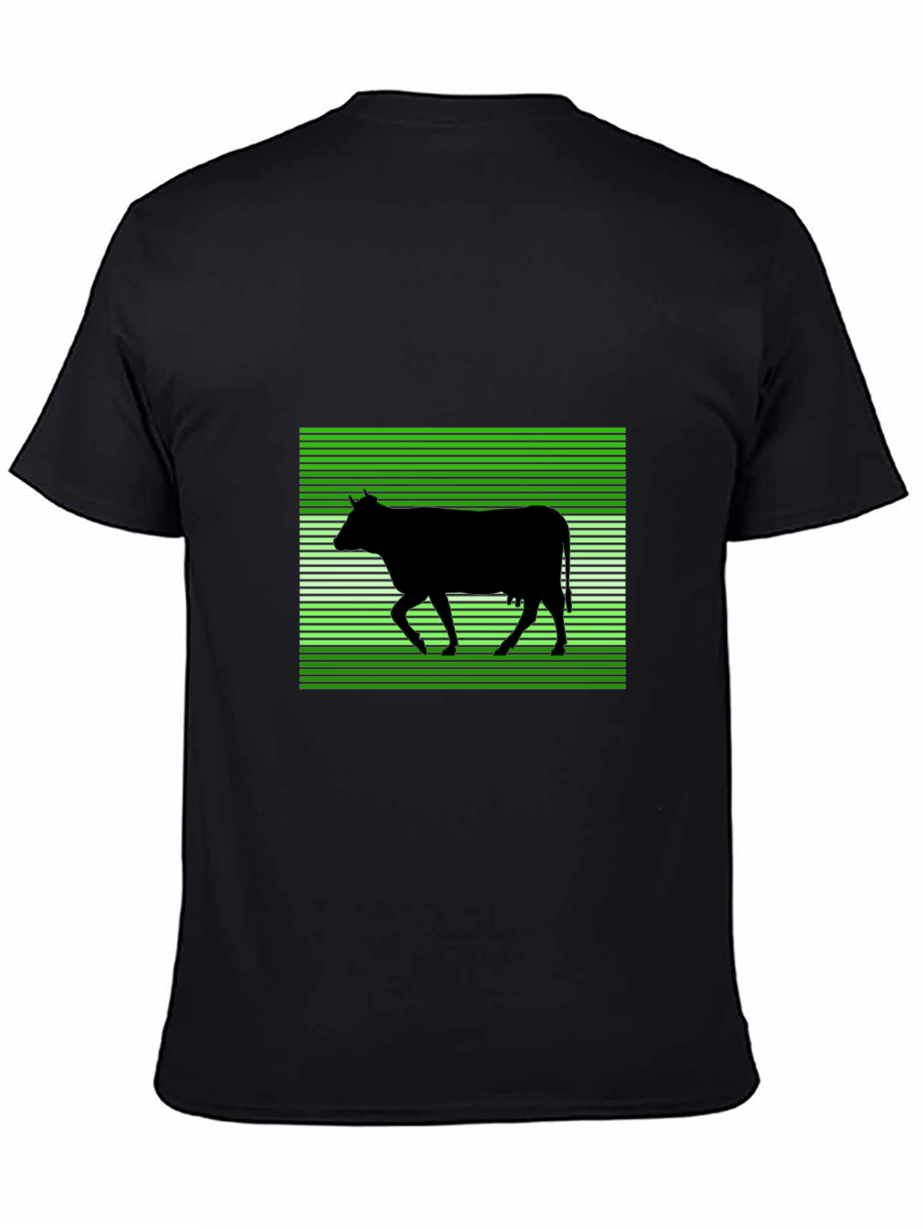Cow Silhouette T-Shirt: Green Stripe Pattern