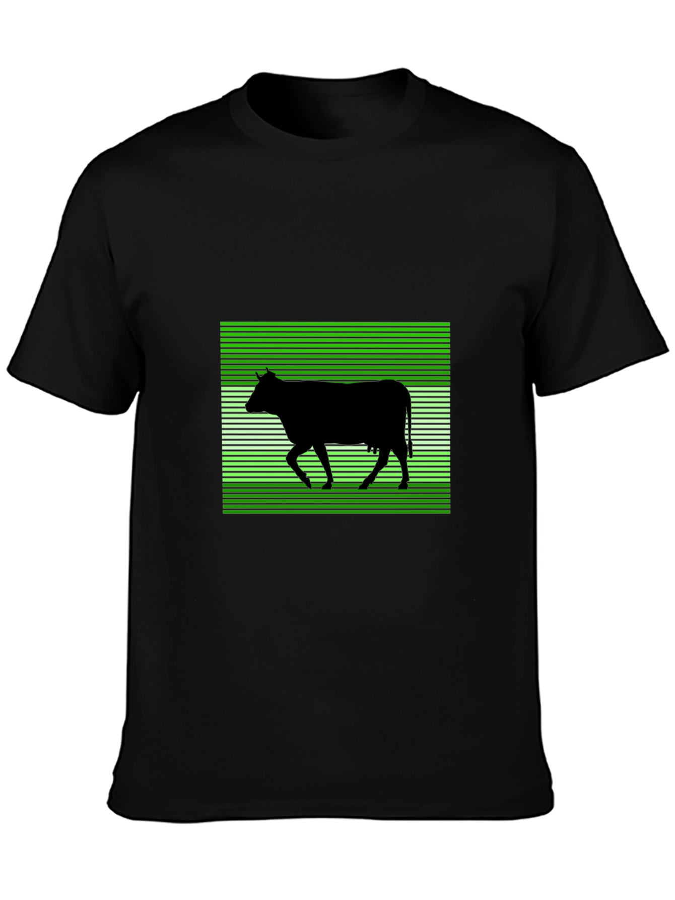 Cow Silhouette T-Shirt: Green Stripe Pattern