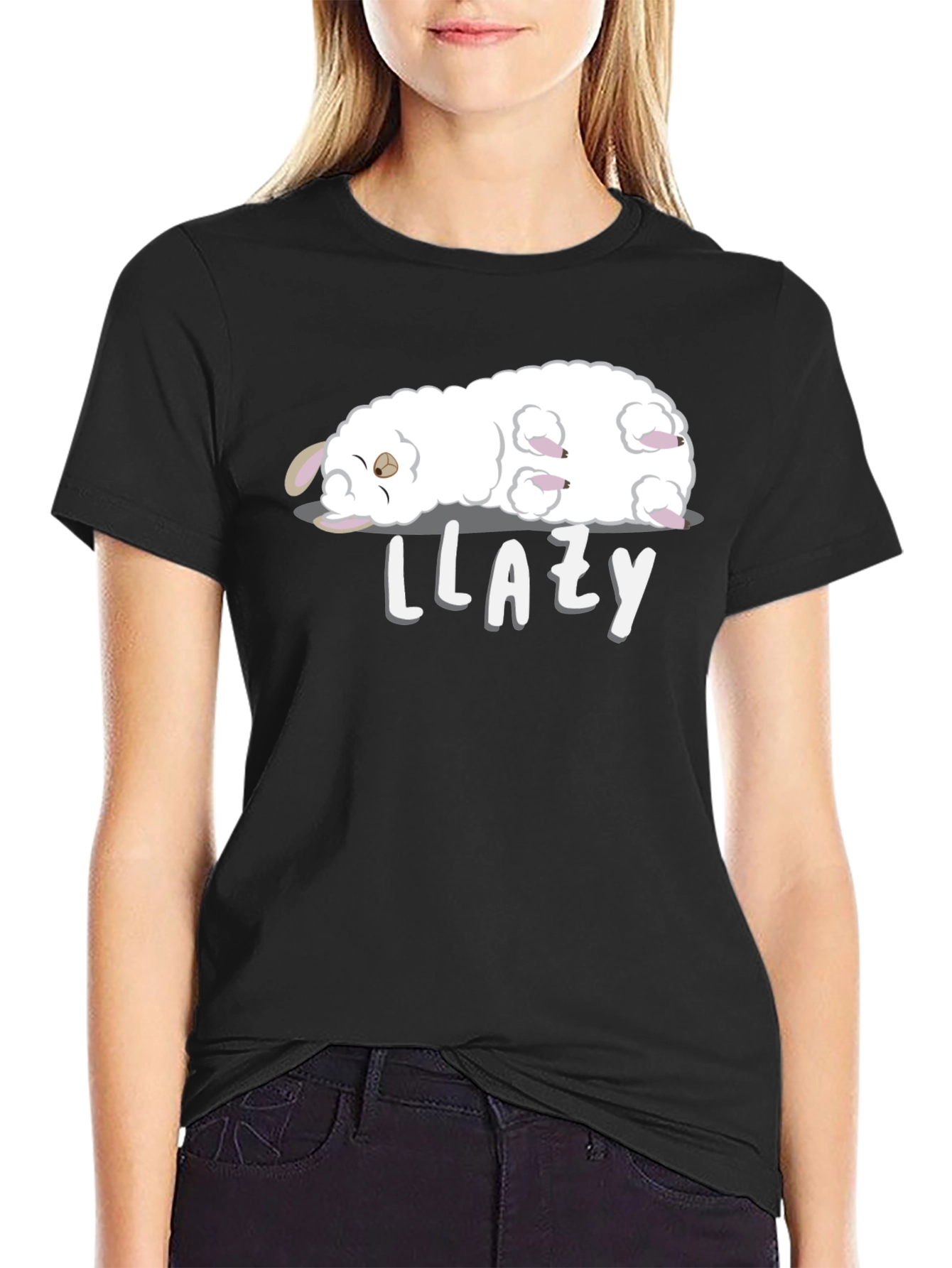 Llazy Llama Black T-Shirt - Cute Cartoon Graphic Tee