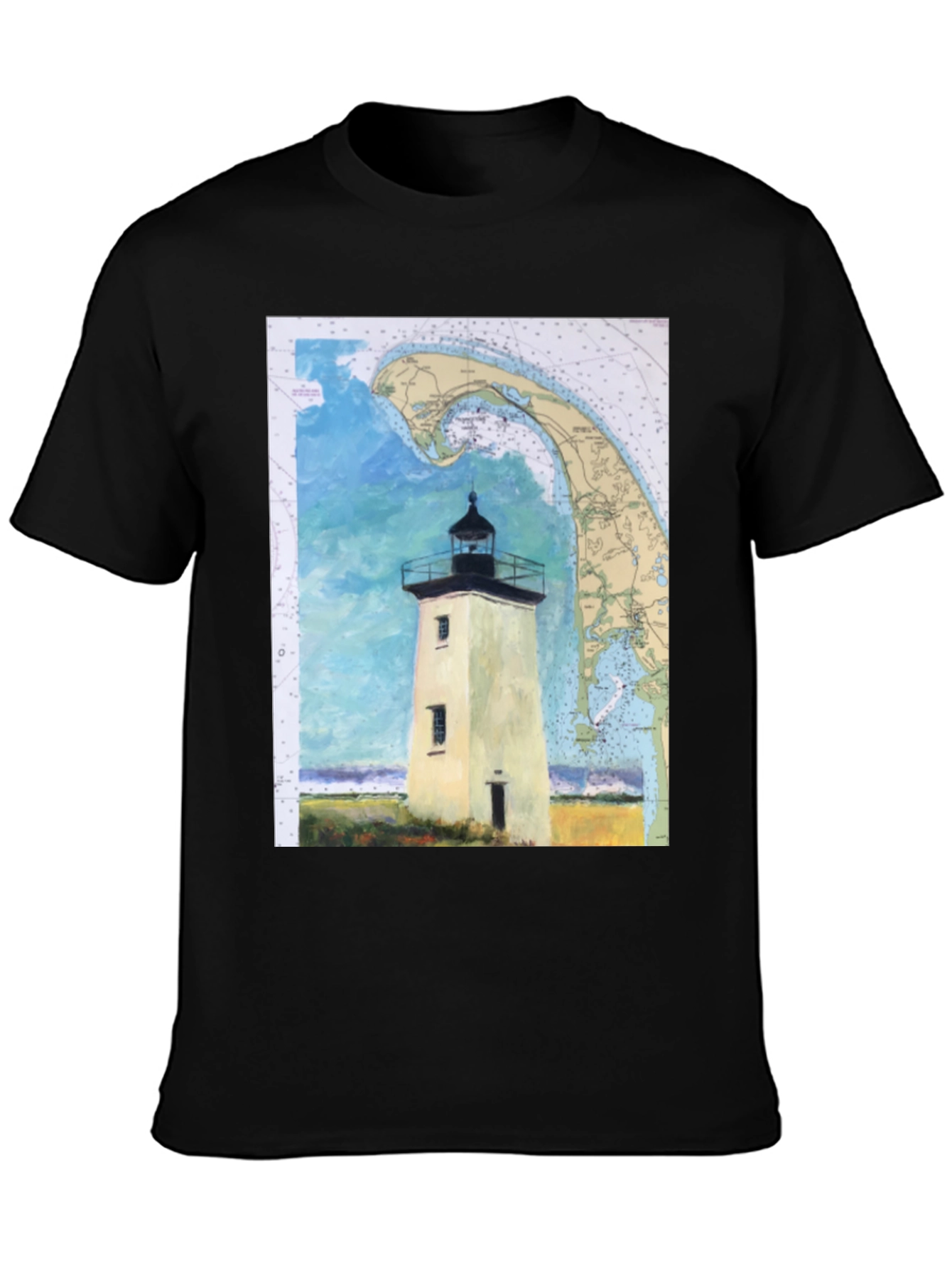 Coastal Lighthouse Map Graphic Tee - Nautical Style