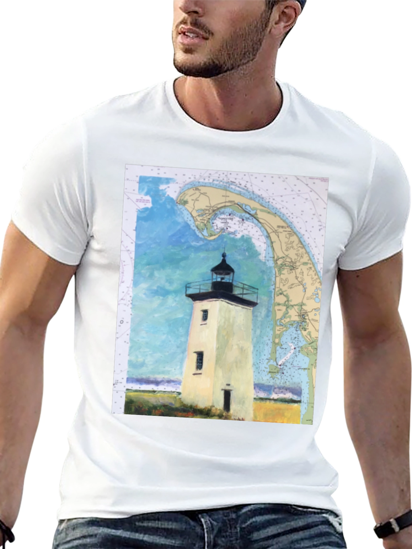 Coastal Lighthouse Map Graphic Tee - Nautical Style