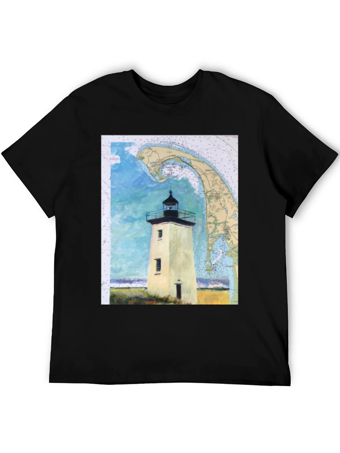 Coastal Lighthouse Map Graphic Tee - Nautical Style