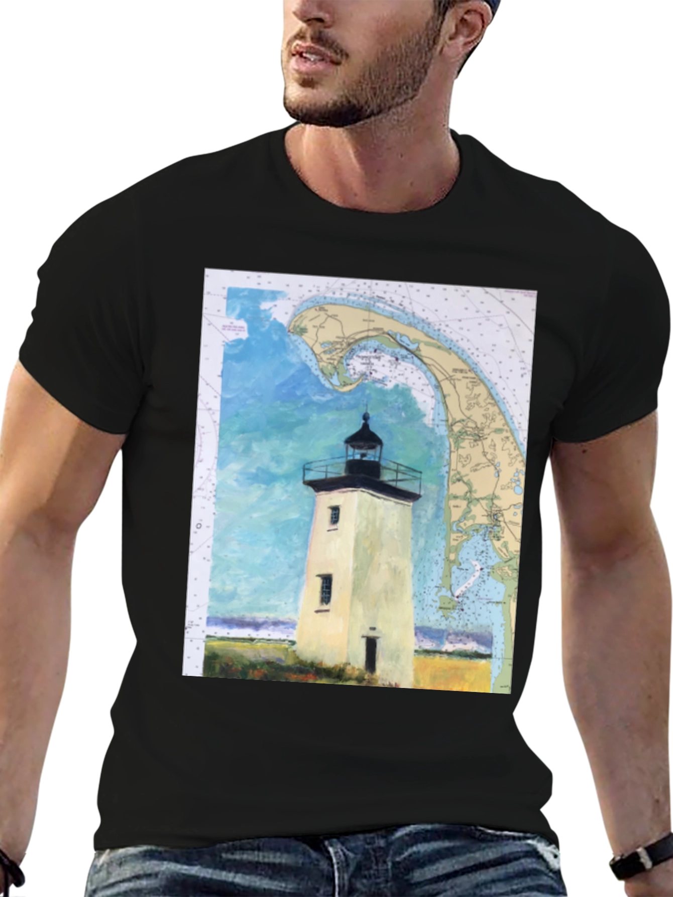 Coastal Lighthouse Map Graphic Tee - Nautical Style
