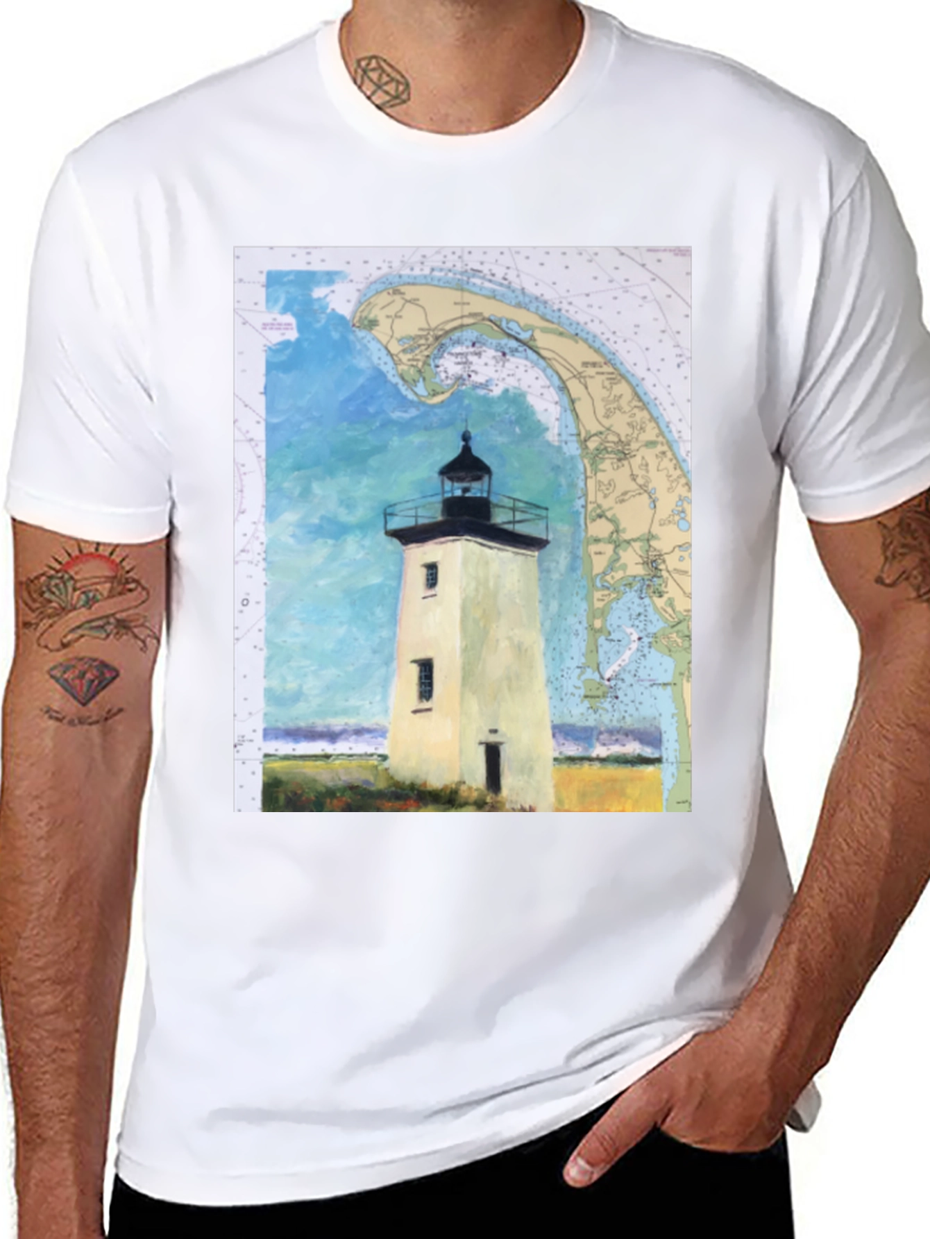 Coastal Lighthouse Map Graphic Tee - Nautical Style