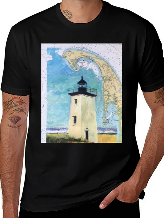 Coastal Lighthouse Map Graphic Tee - Nautical Style