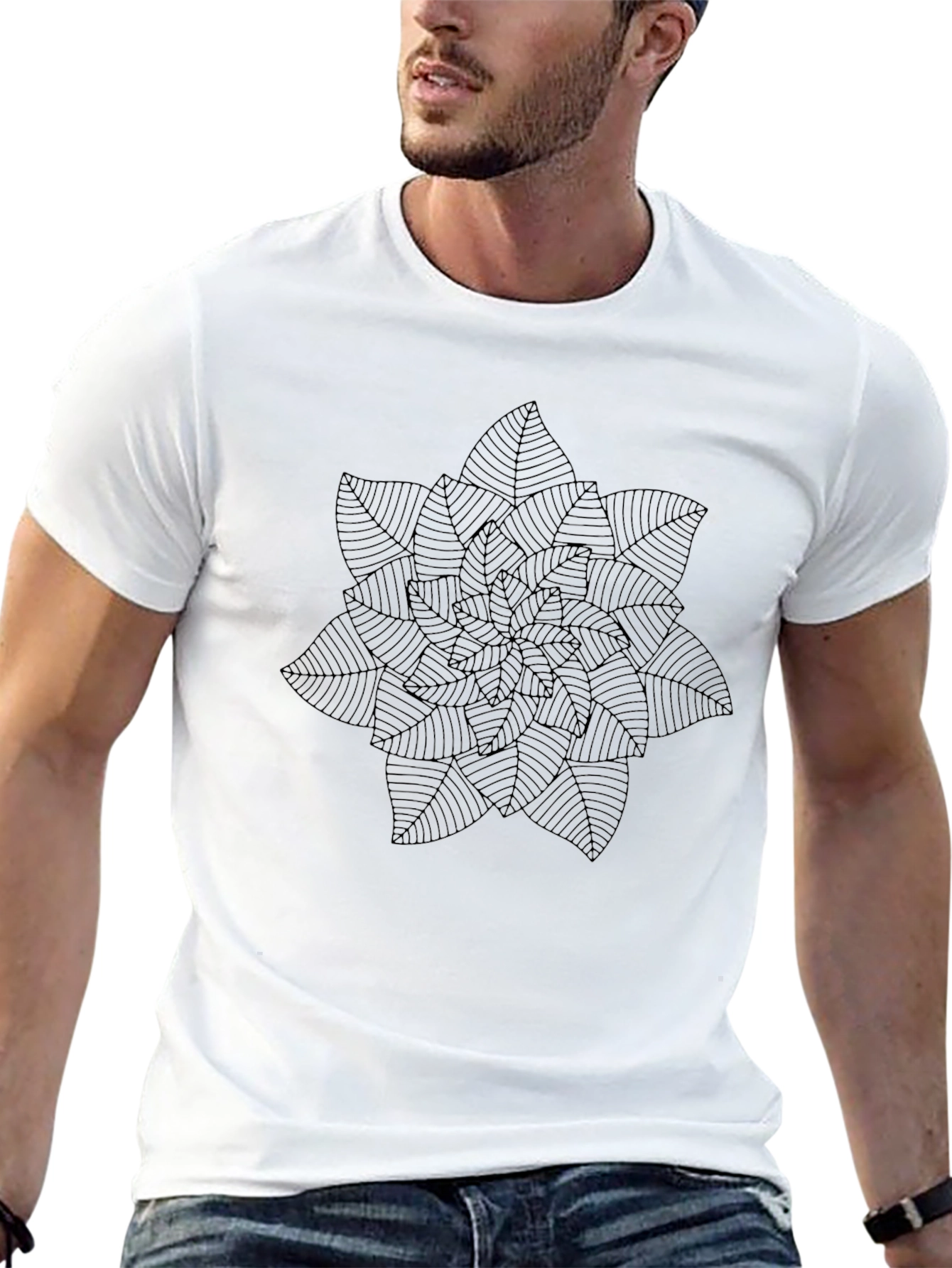 Abstract Leaf Pattern Black T-Shirt