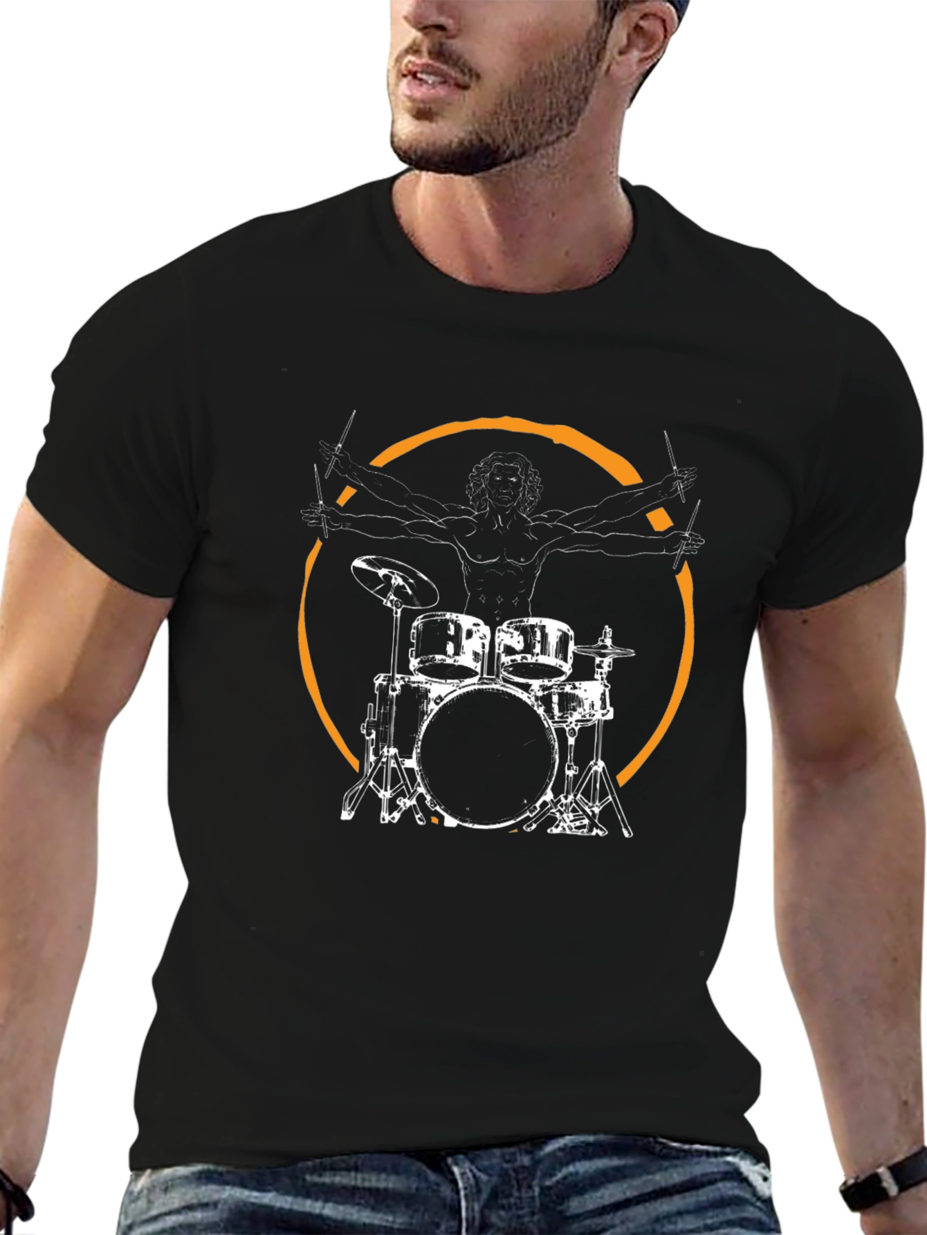 Drummer Vitruvian Man Black T-Shirt