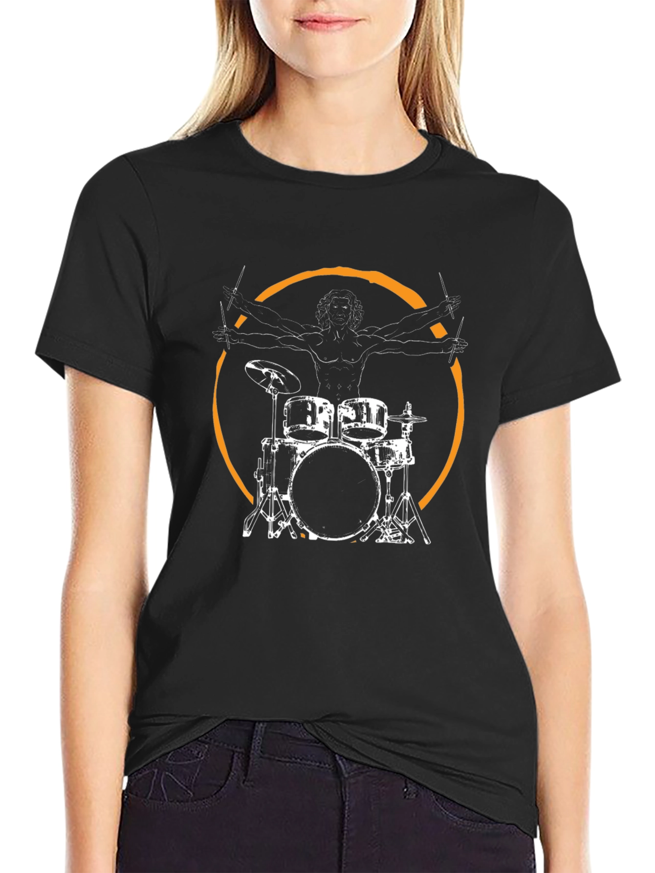 Drummer Vitruvian Man Black T-Shirt