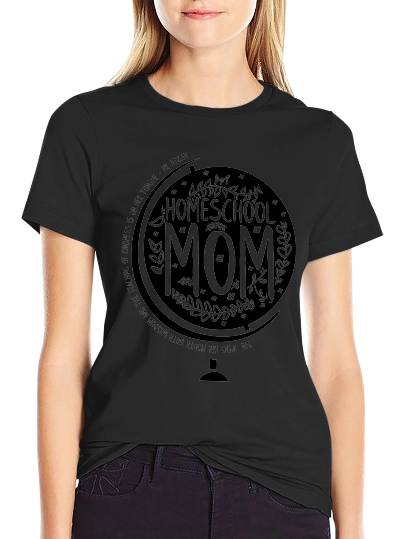 Homeschool Mom T-Shirt Globe Design Black