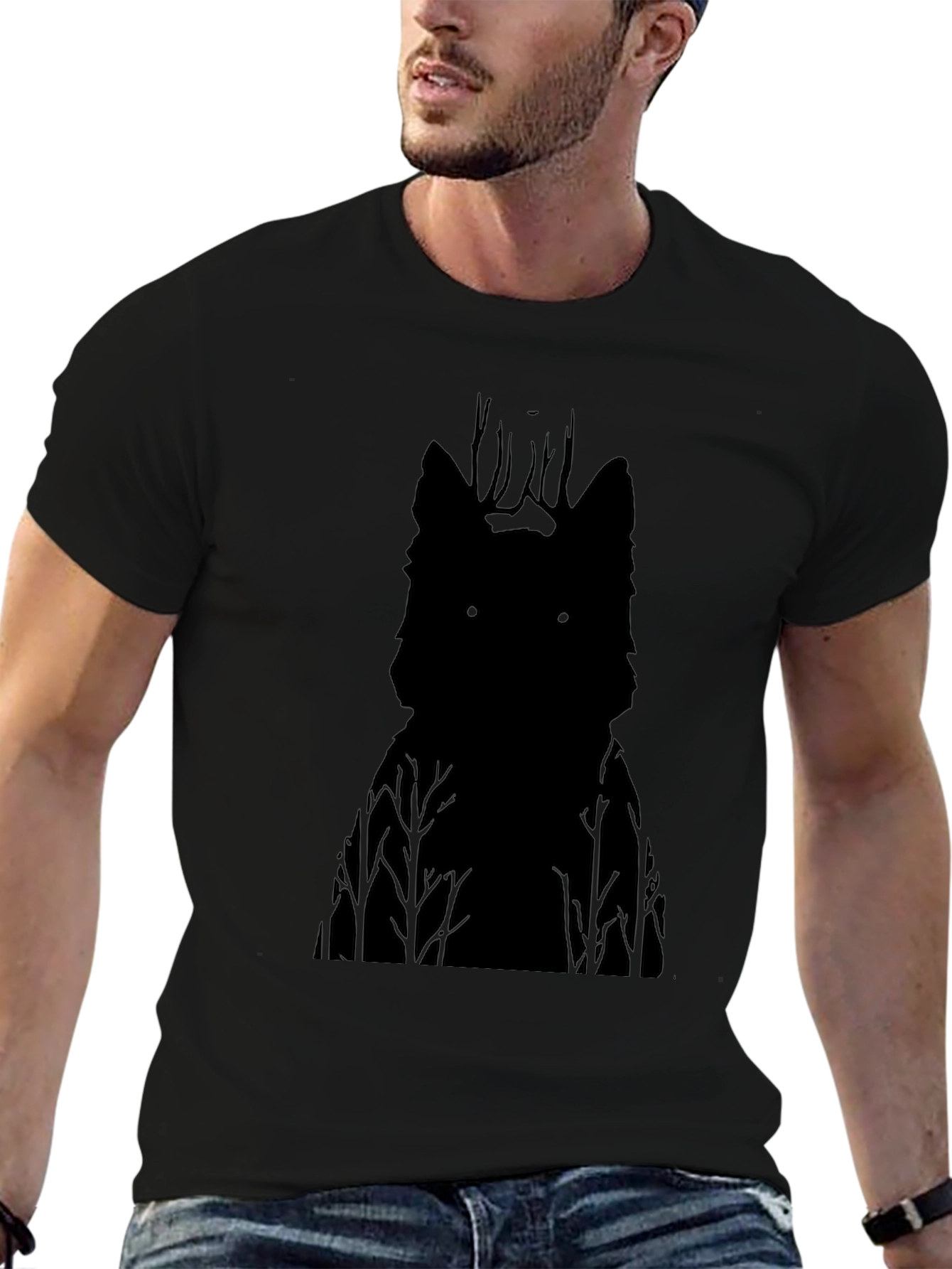 Wolf Silhouette Graphic Tee - Mens Black T-Shirt
