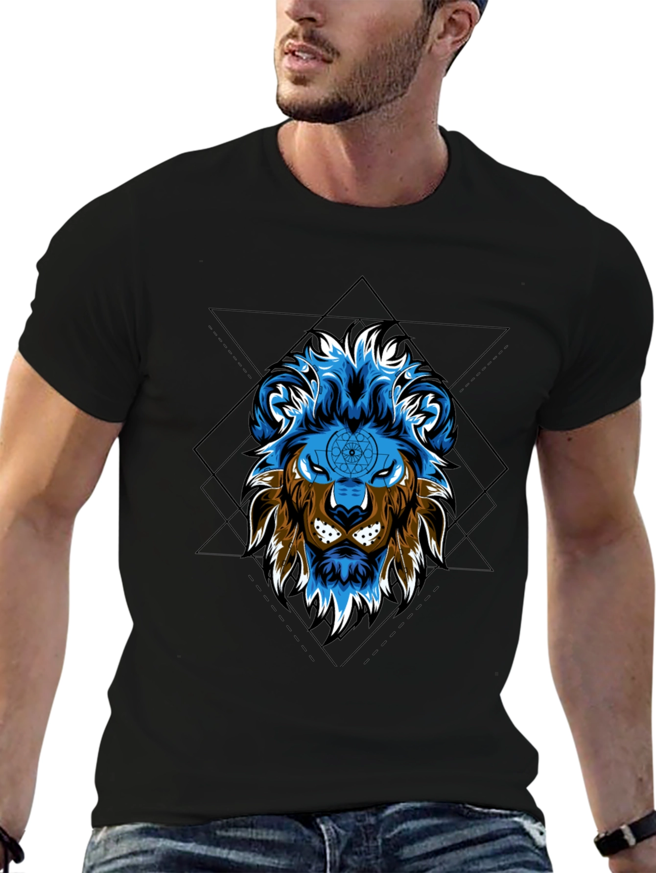 Lion Graphic Print Tee - Black