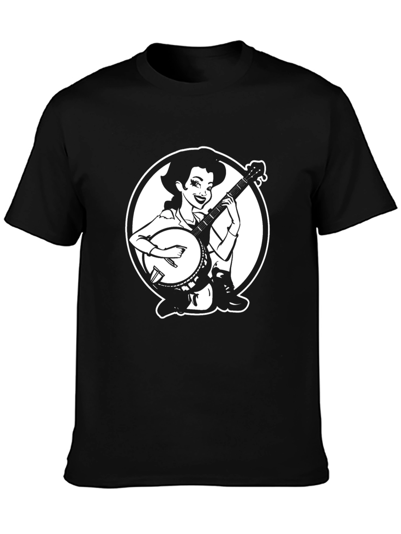Black Banjo Girl T-Shirt - Unique Graphic Tee