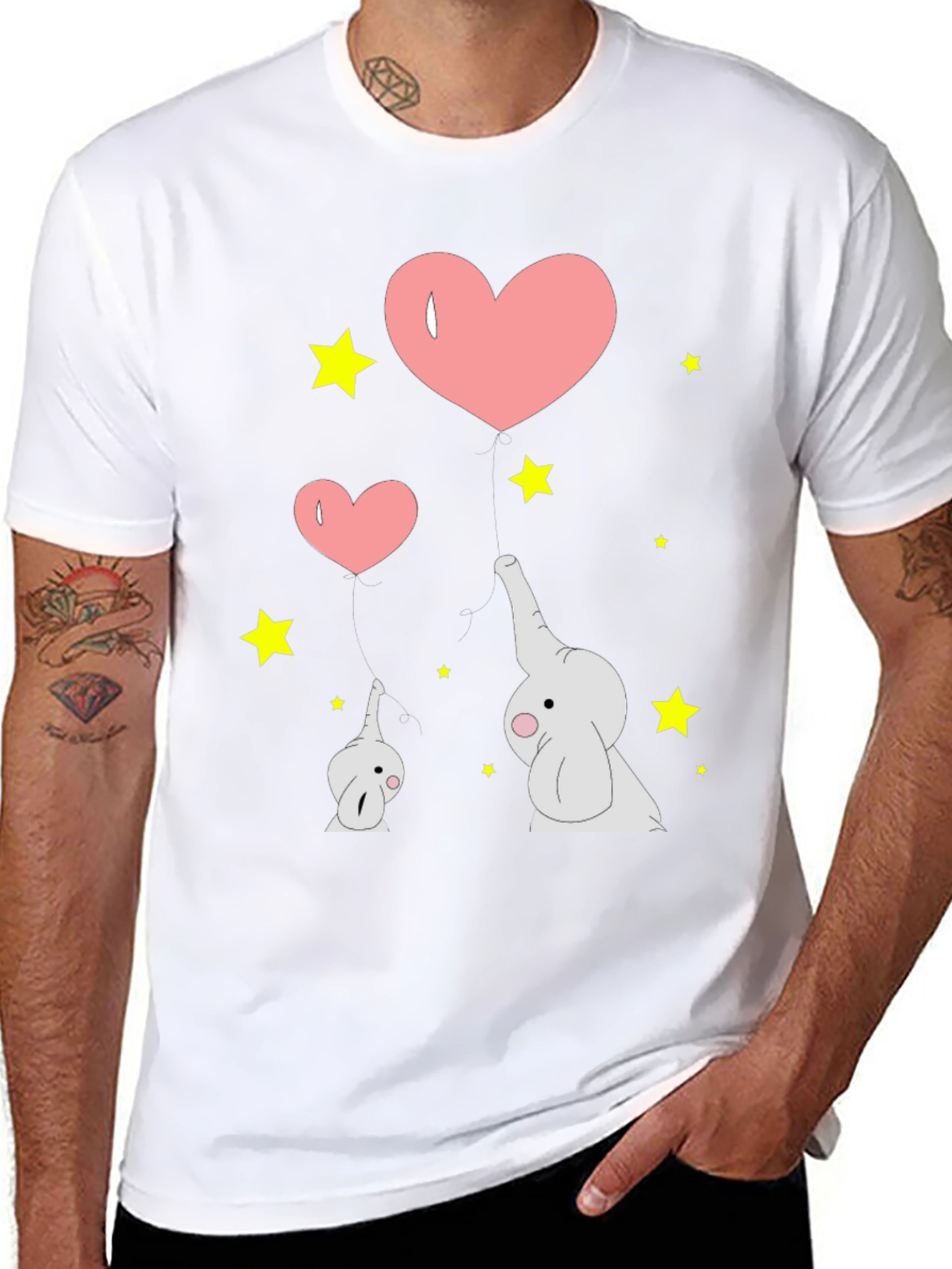 Elephant Love Graphic Tee - Black Cotton T-Shirt