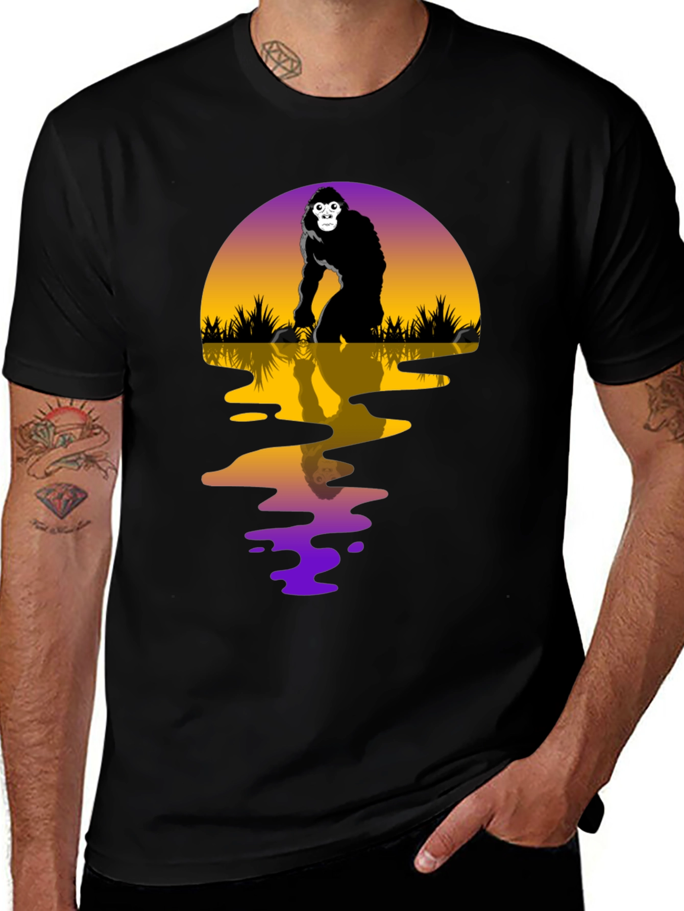 Gorilla Sunset Graphic Tee - Black