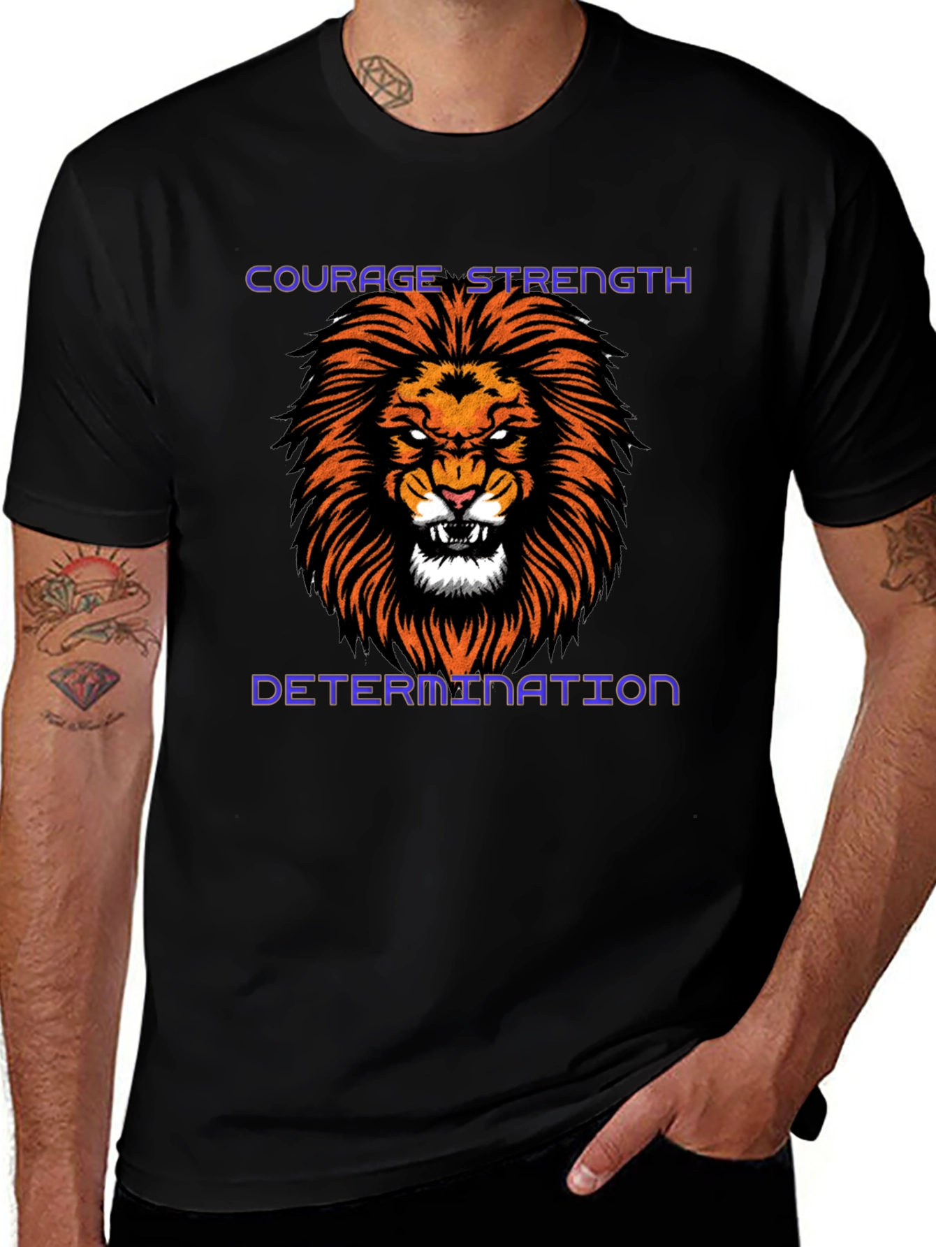 Courage Strength Determination Lion Graphic Tee