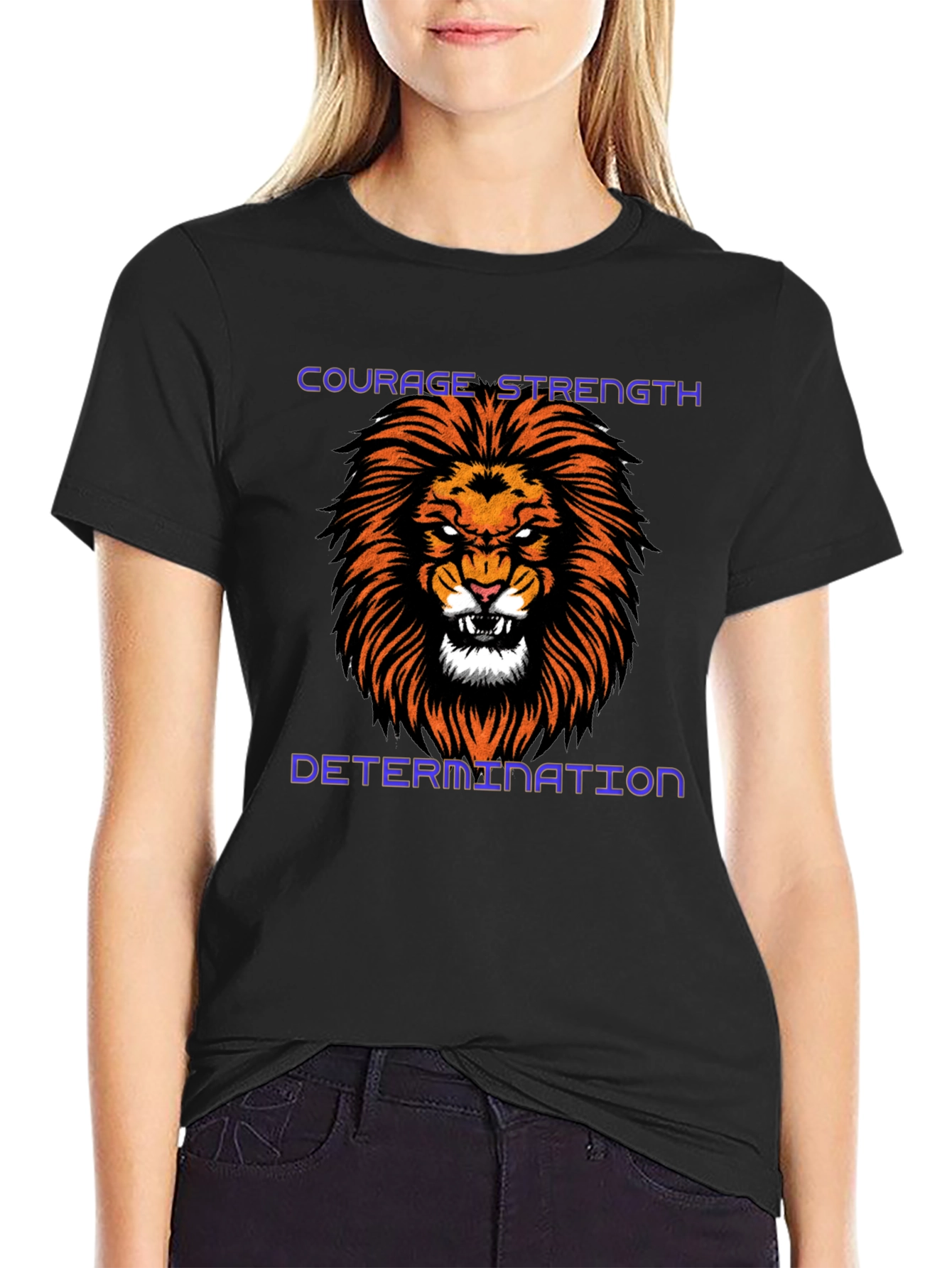 Courage Strength Determination Lion Graphic Tee