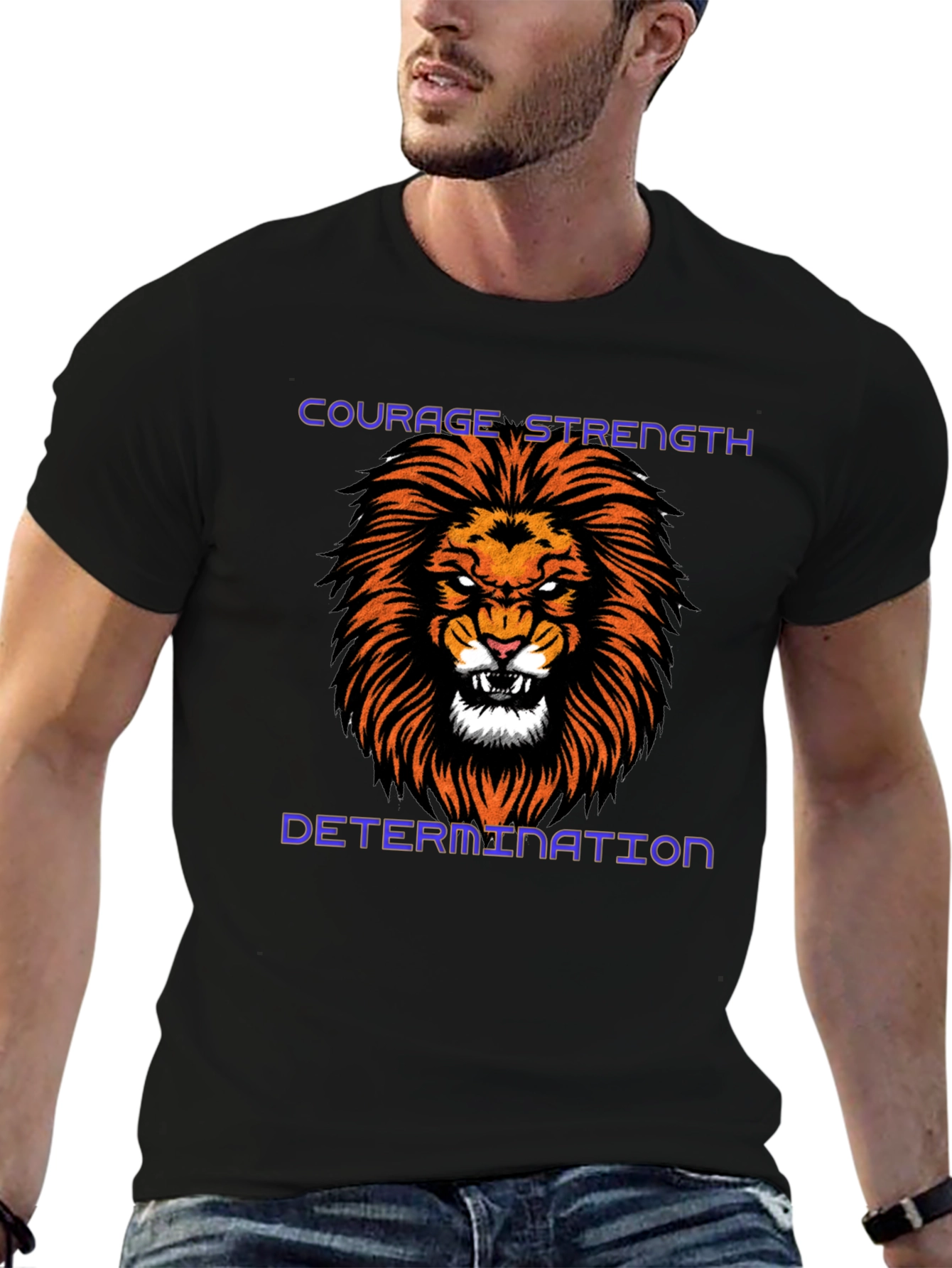 Courage Strength Determination Lion Graphic Tee