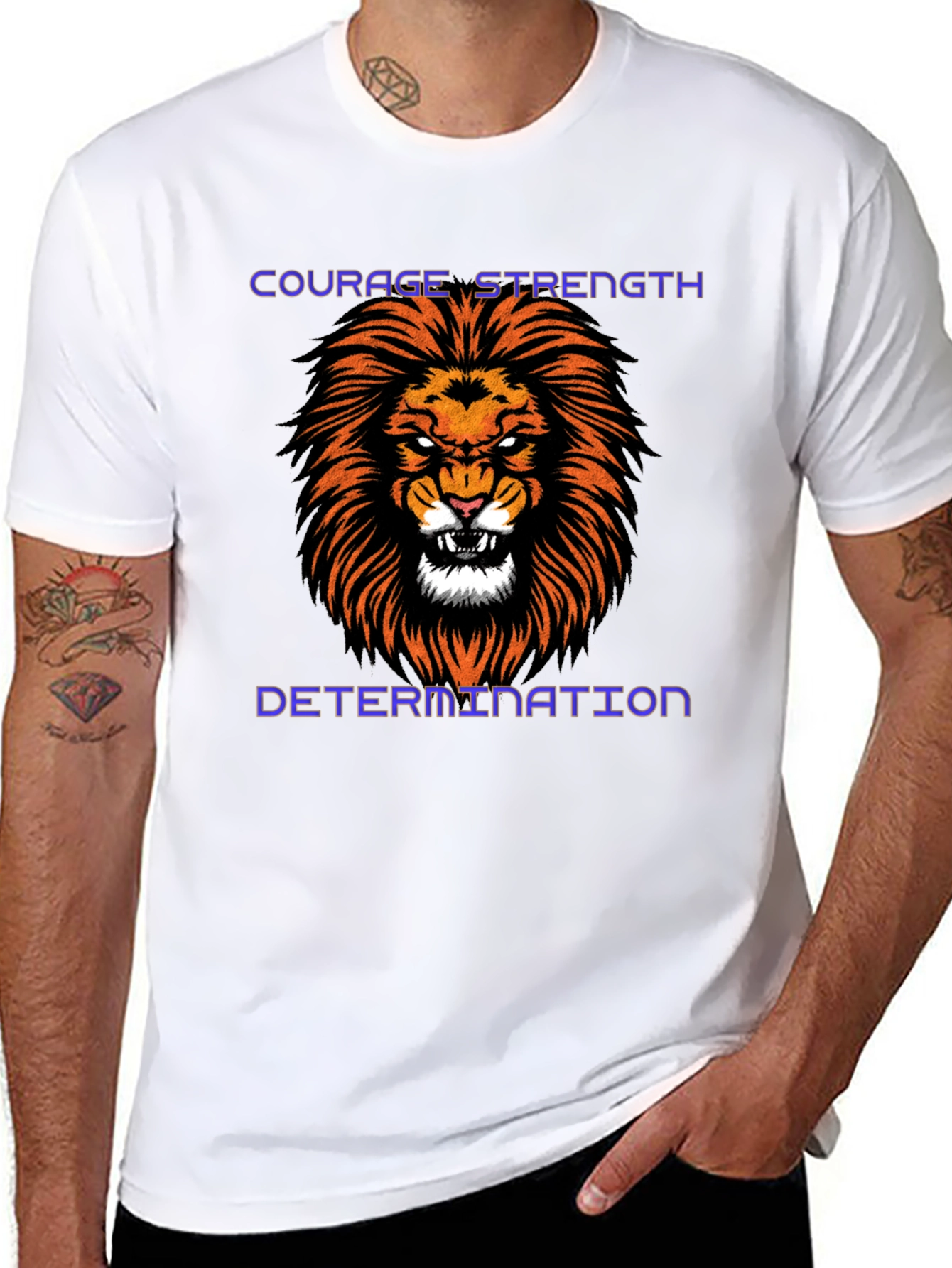 Courage Strength Determination Lion Graphic Tee