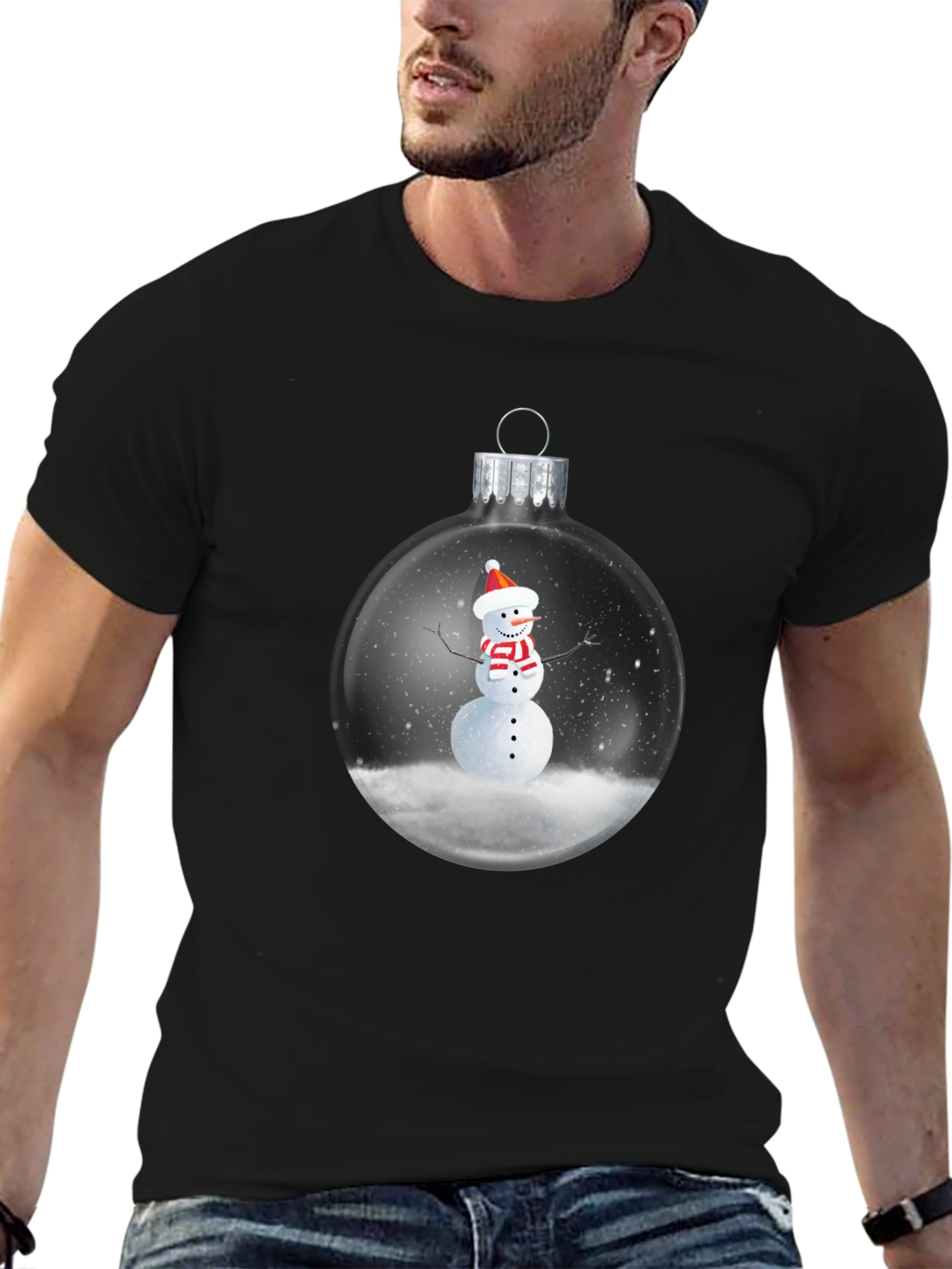 Snowman Ornament Graphic Tee - Black