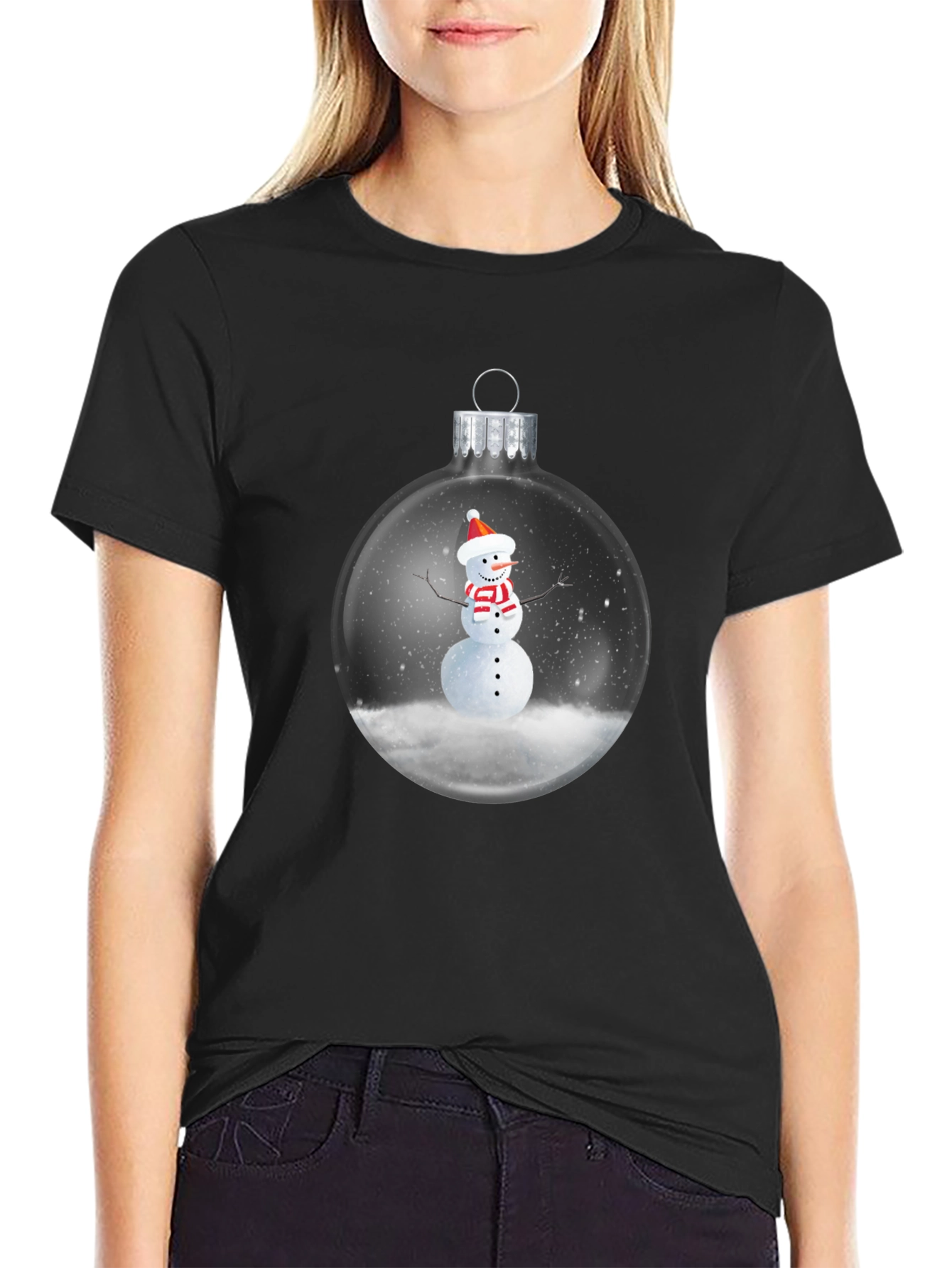 Snowman Ornament Graphic Tee - Black