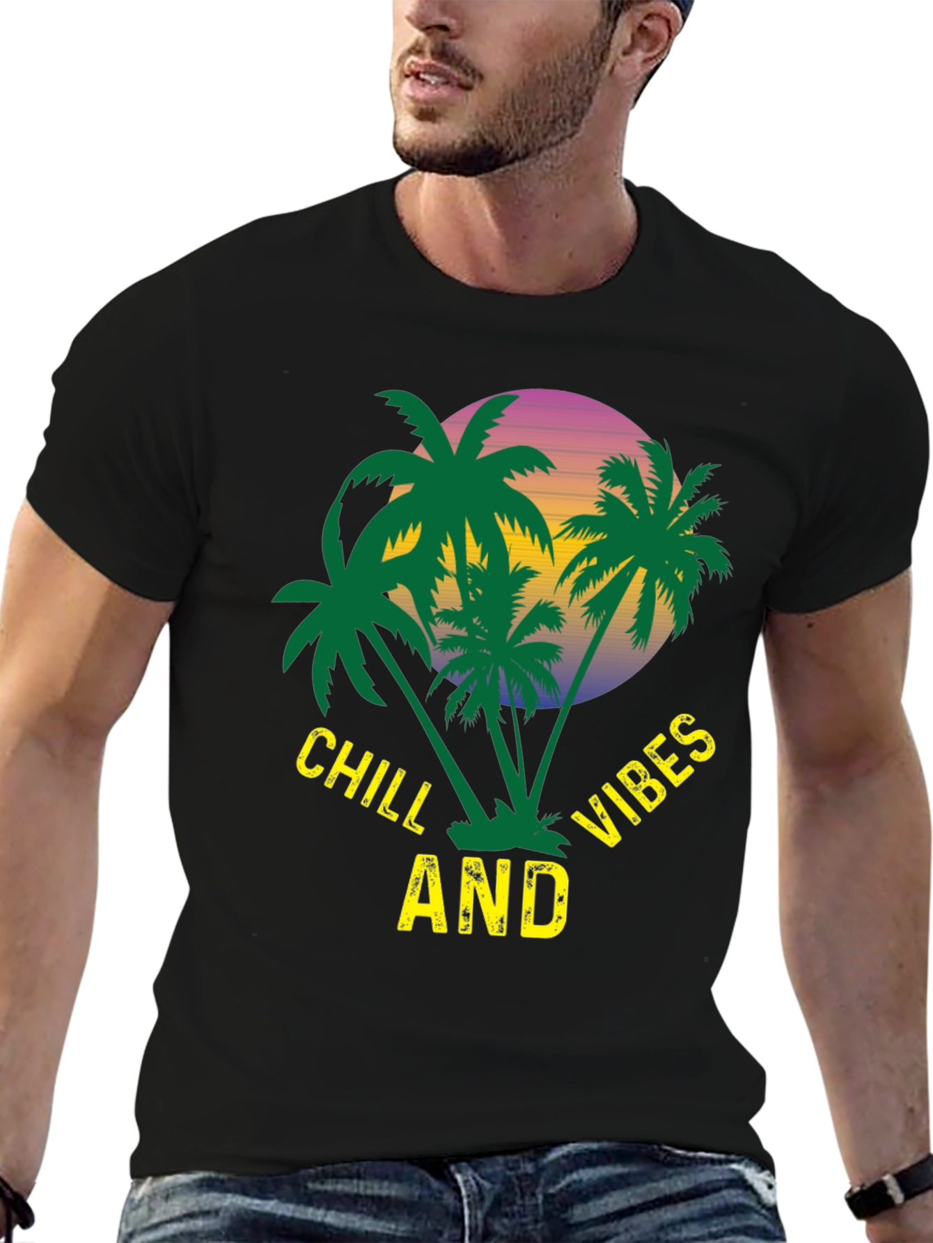 Chill Vibes Palm Tree Graphic T-Shirt