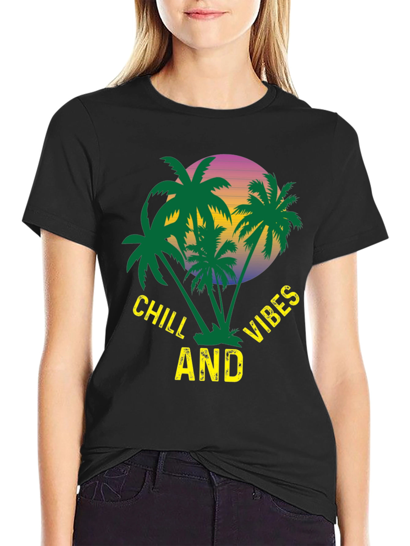 Chill Vibes Palm Tree Graphic T-Shirt
