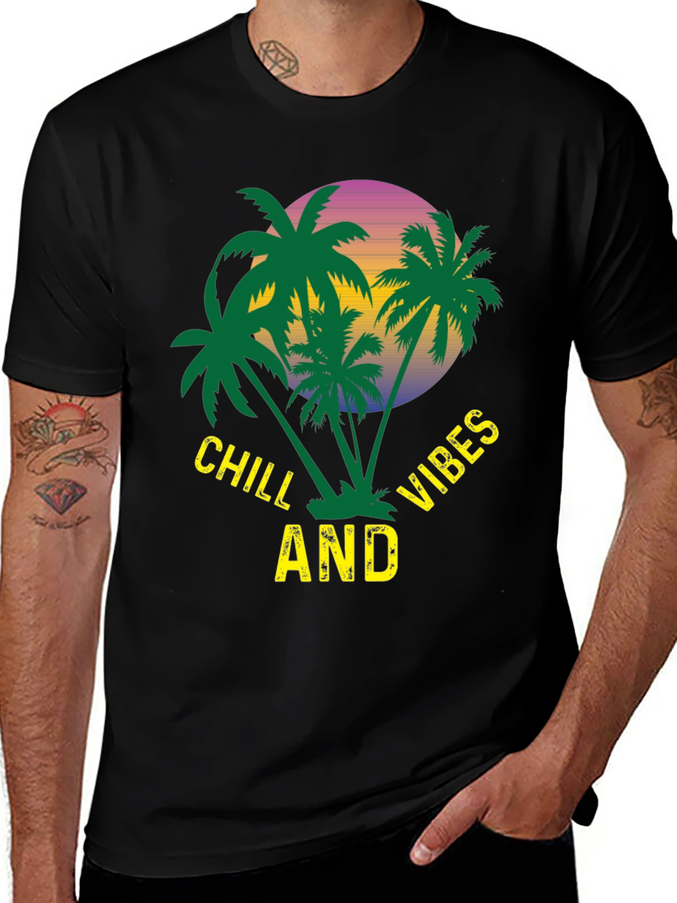 Chill Vibes Palm Tree Graphic T-Shirt