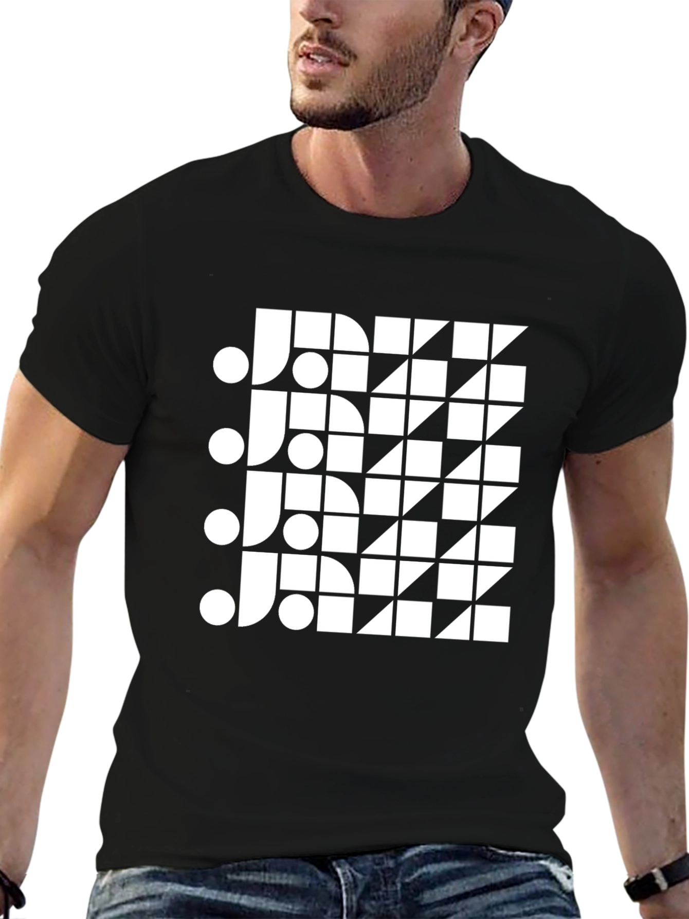 Modern Geometric Jazz Graphic Black T-Shirt