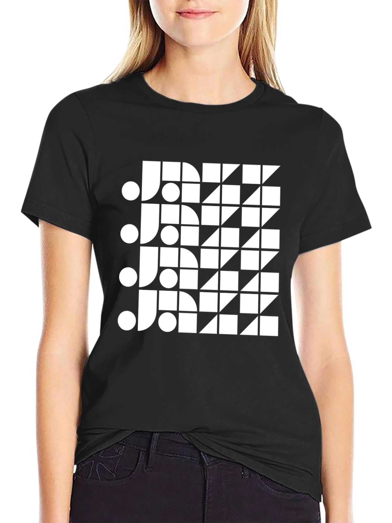 Modern Geometric Jazz Graphic Black T-Shirt