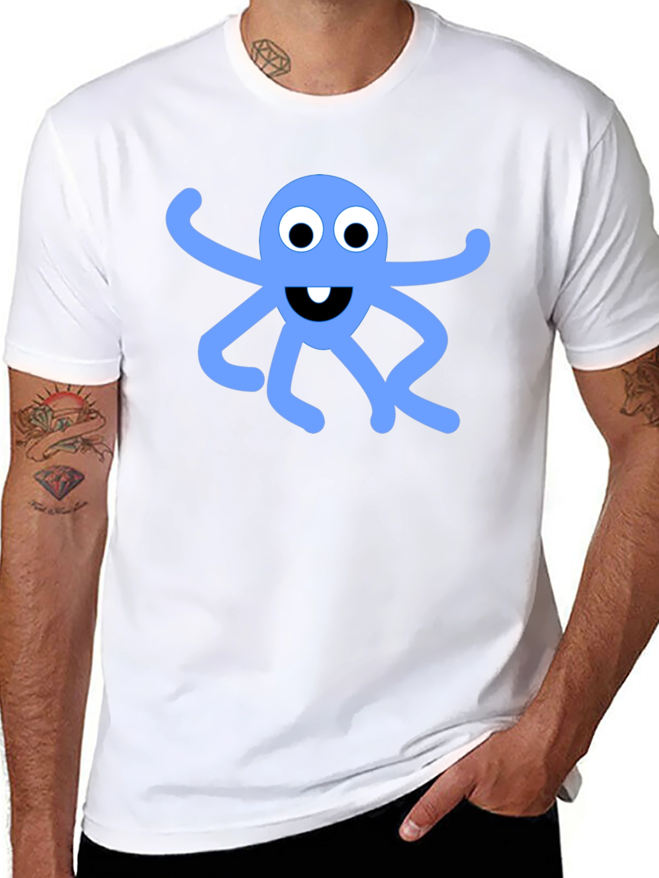 Black T-Shirt with Blue Octopus Graphic