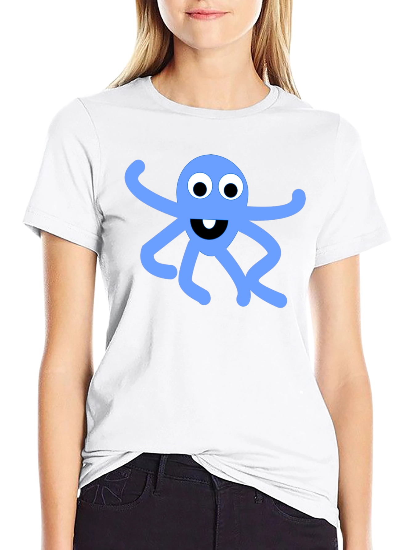 Black T-Shirt with Blue Octopus Graphic