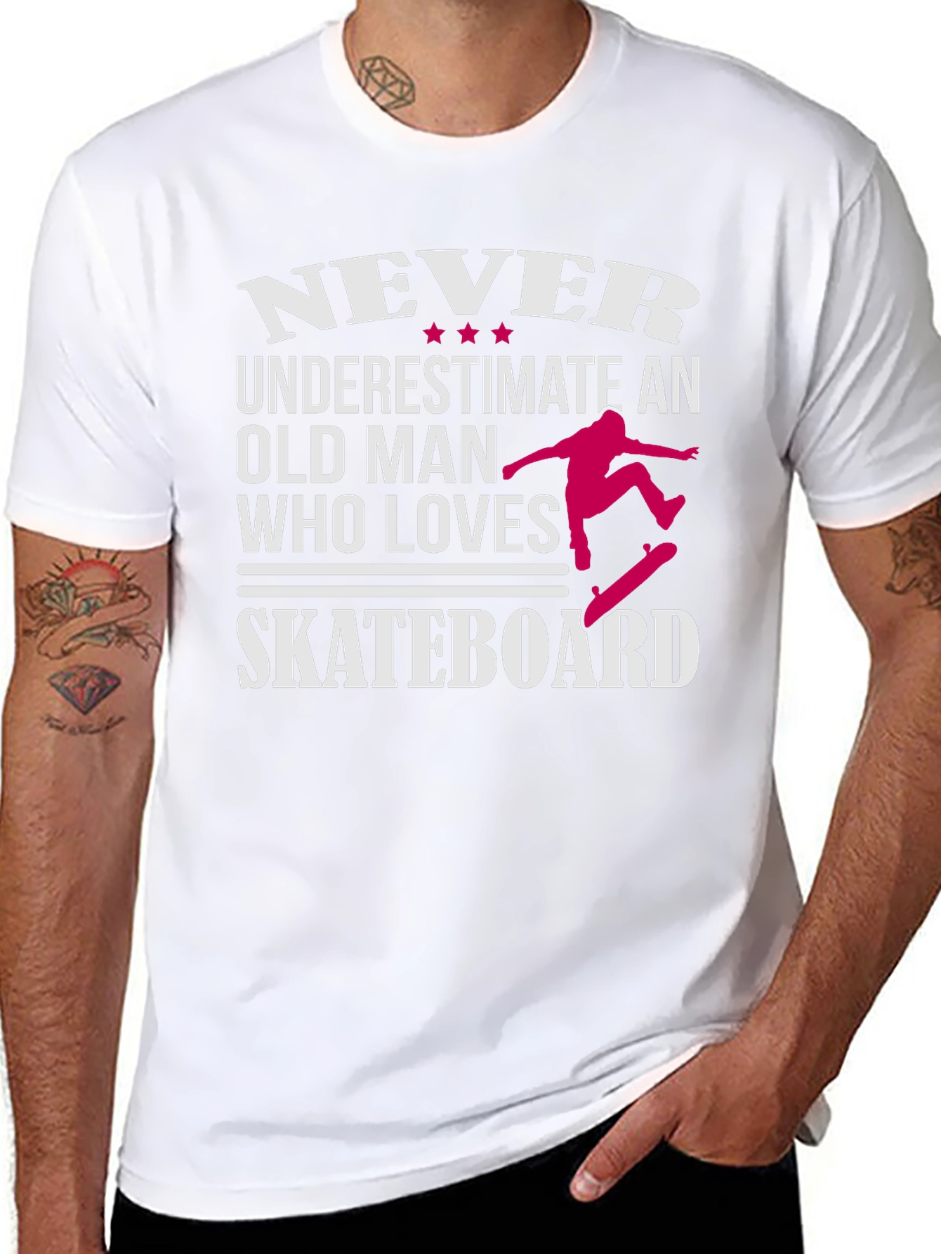 Never Underestimate Old Man Skateboarder Graphic Tee