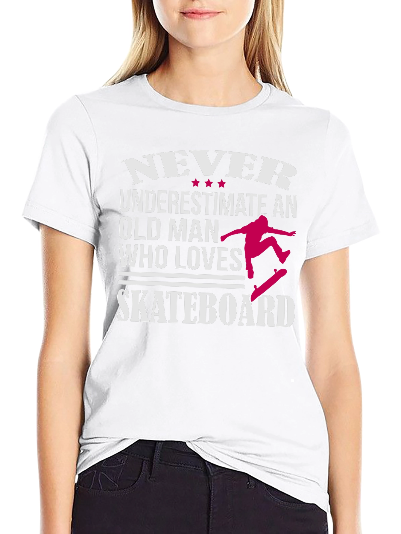 Never Underestimate Old Man Skateboarder Graphic Tee