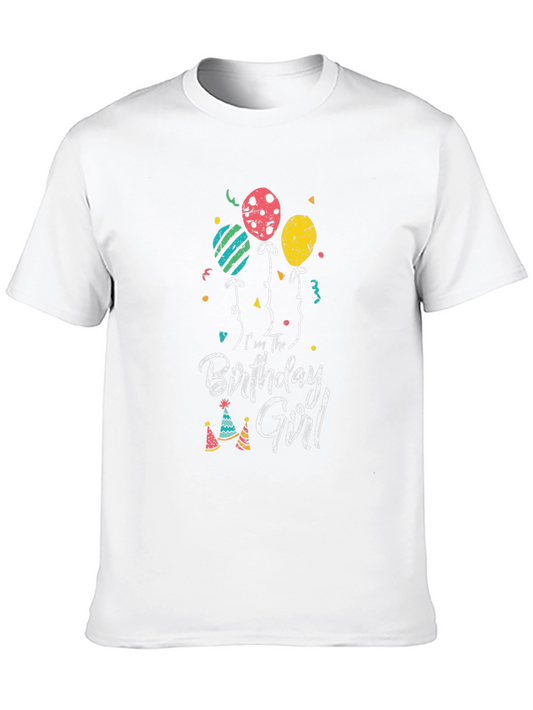 Birthday Girl T-Shirt - Balloons & Party Hats Graphic