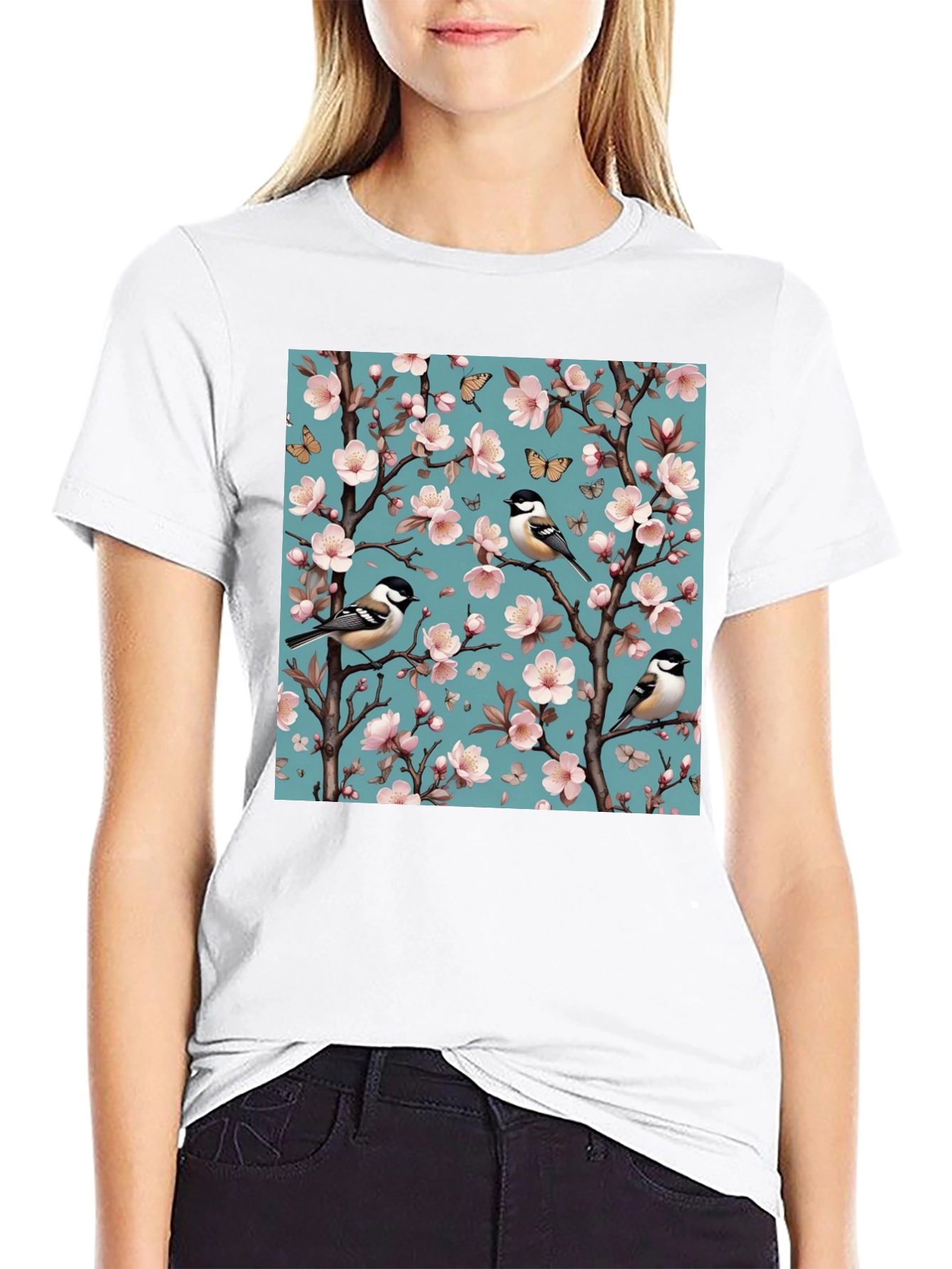 Floral Bird Print T-Shirt - Stylish Mens Tee