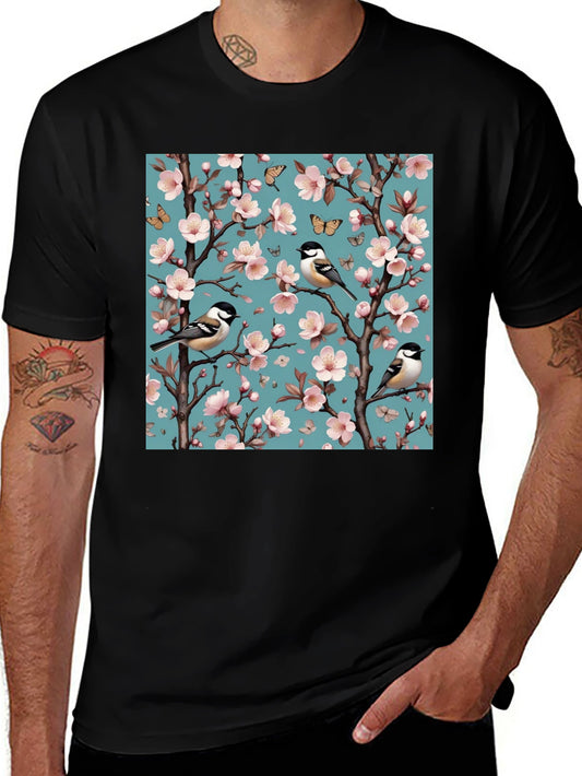 Floral Bird Print T-Shirt - Stylish Mens Tee