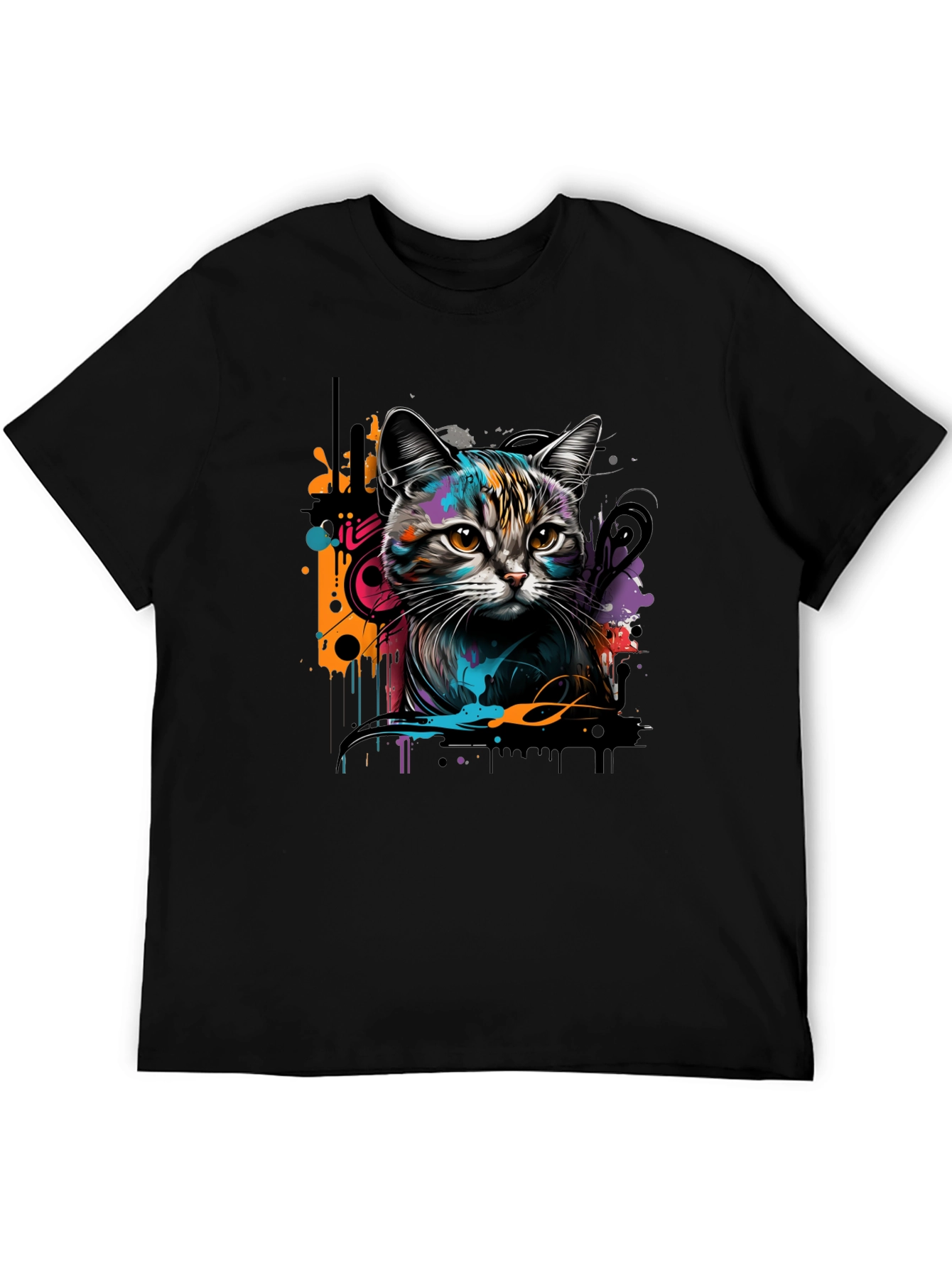 Cool Cat Graphic Print Black T-Shirt